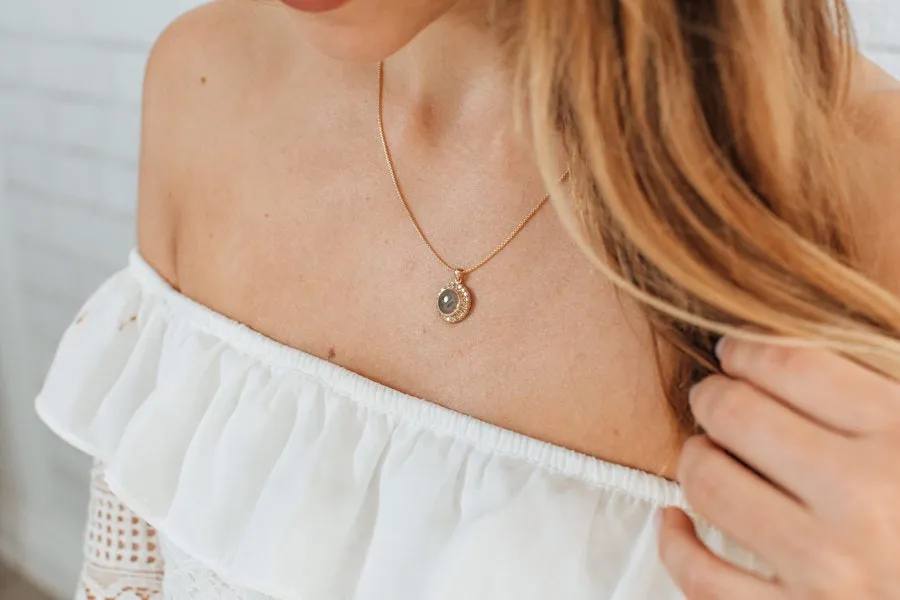 Large Diamond Halo Cremation Necklace in 14K Yellow Gold