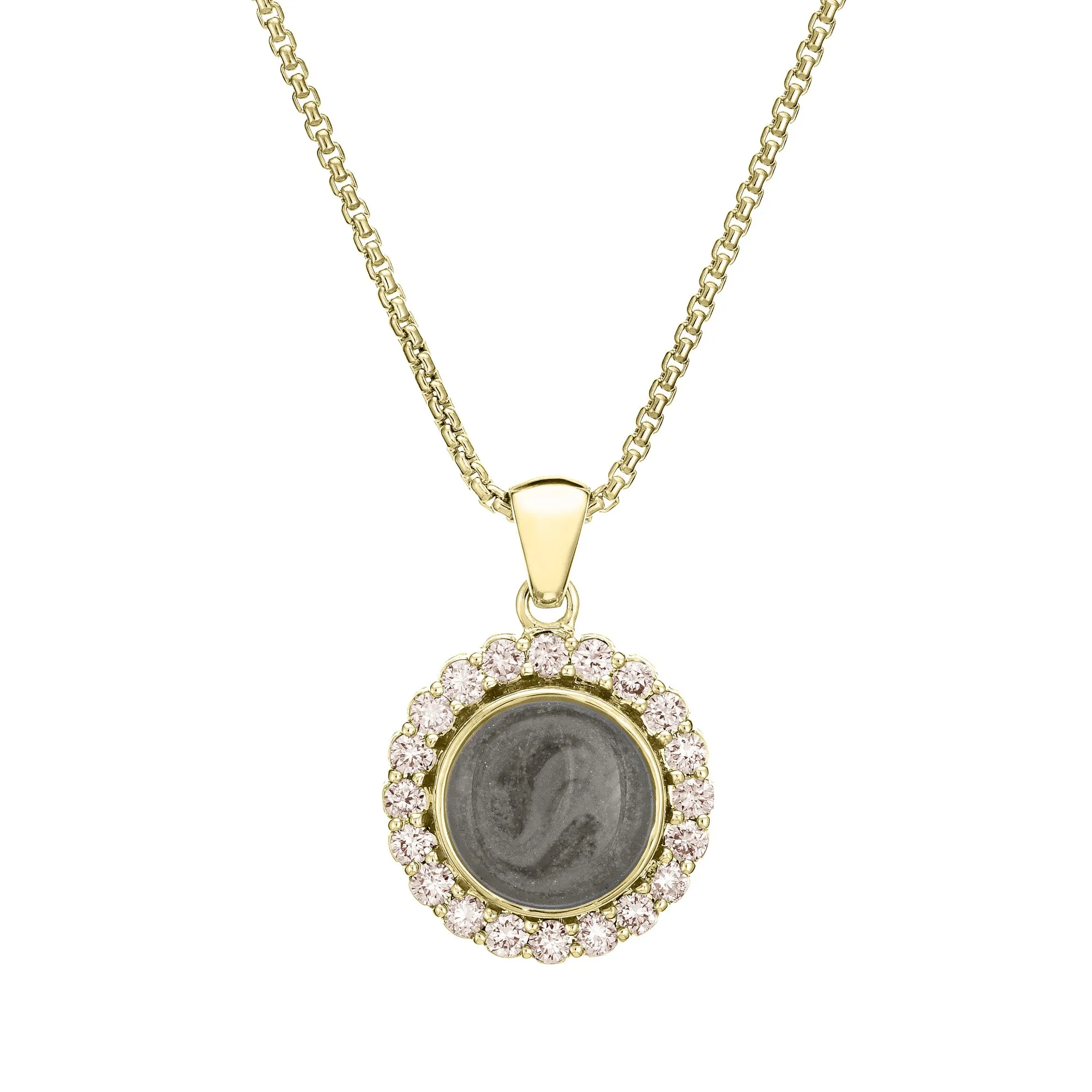Large Diamond Halo Cremation Necklace in 14K Yellow Gold