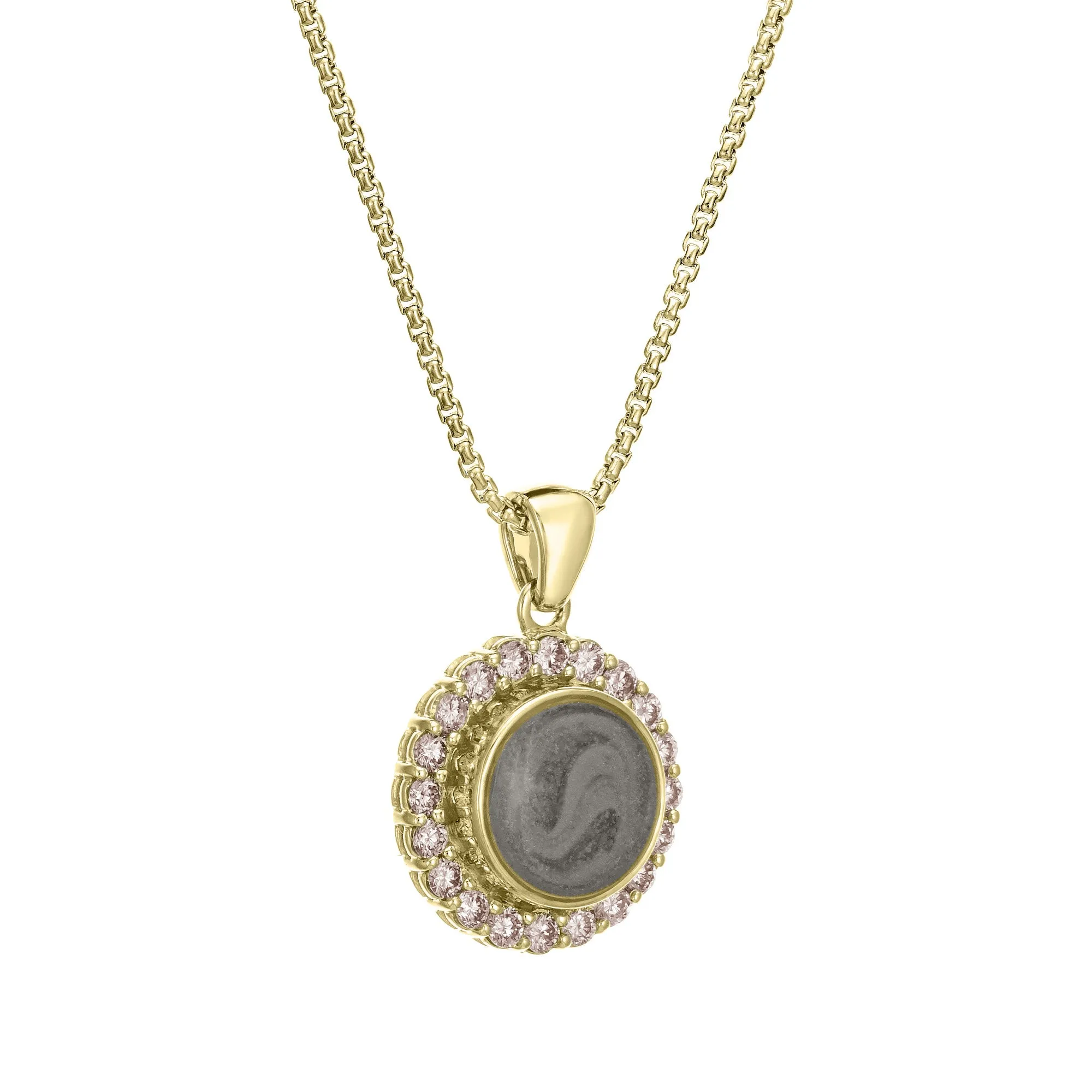 Large Diamond Halo Cremation Necklace in 14K Yellow Gold