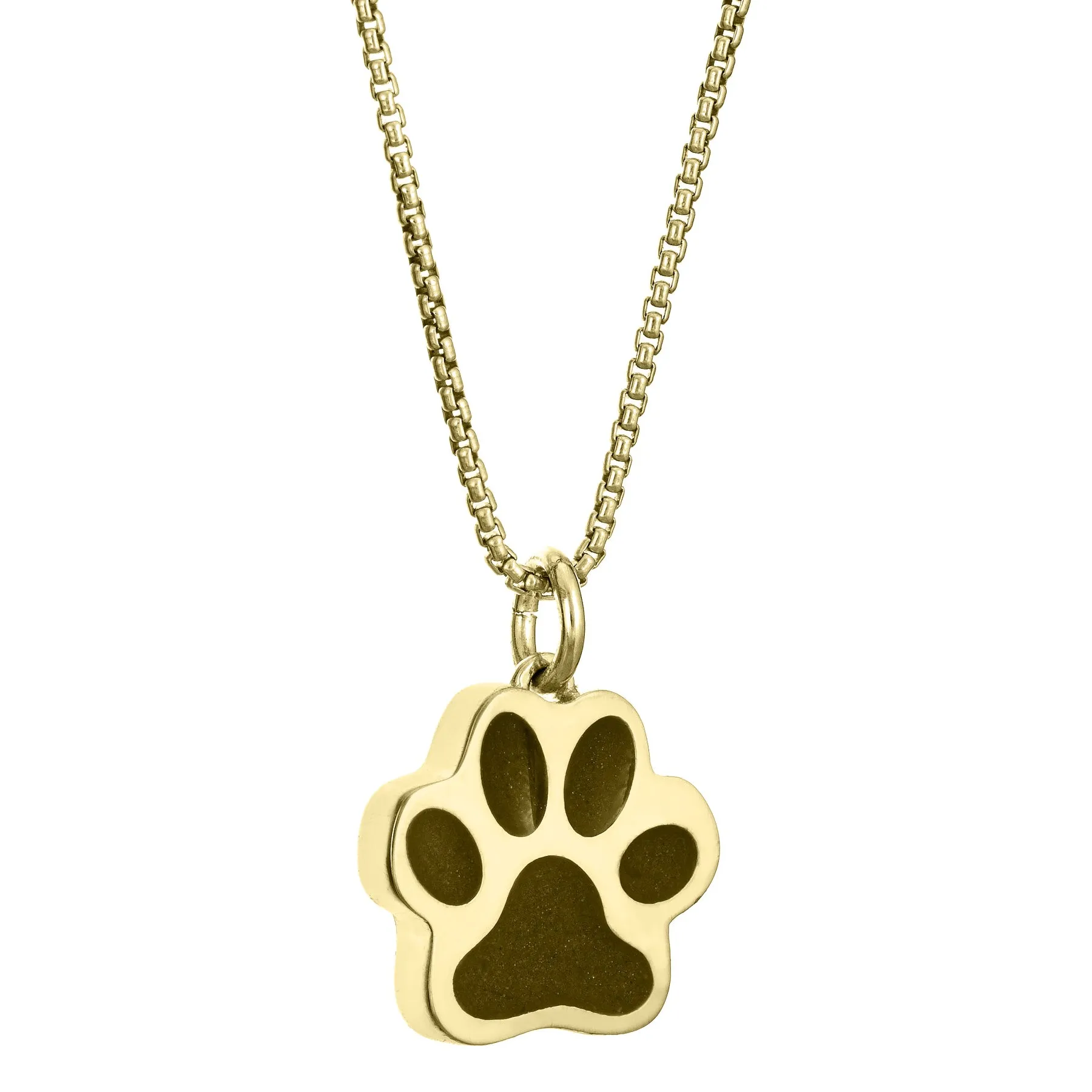 Large Paw Print Cremation Necklace in 14K Yellow Gold
