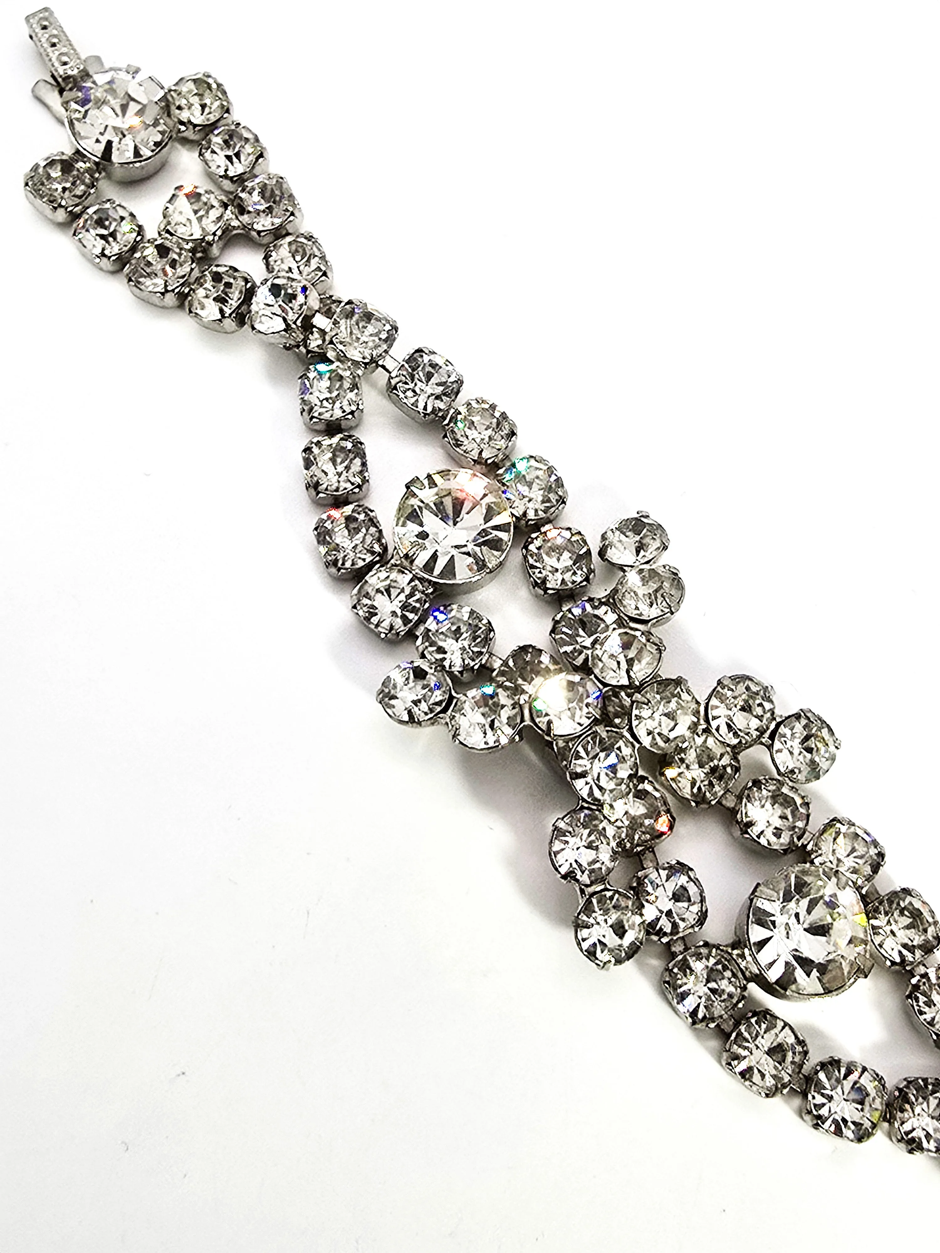 Large Twisted Rhinestone stunning vintage statement bracelet 7.5 inches long