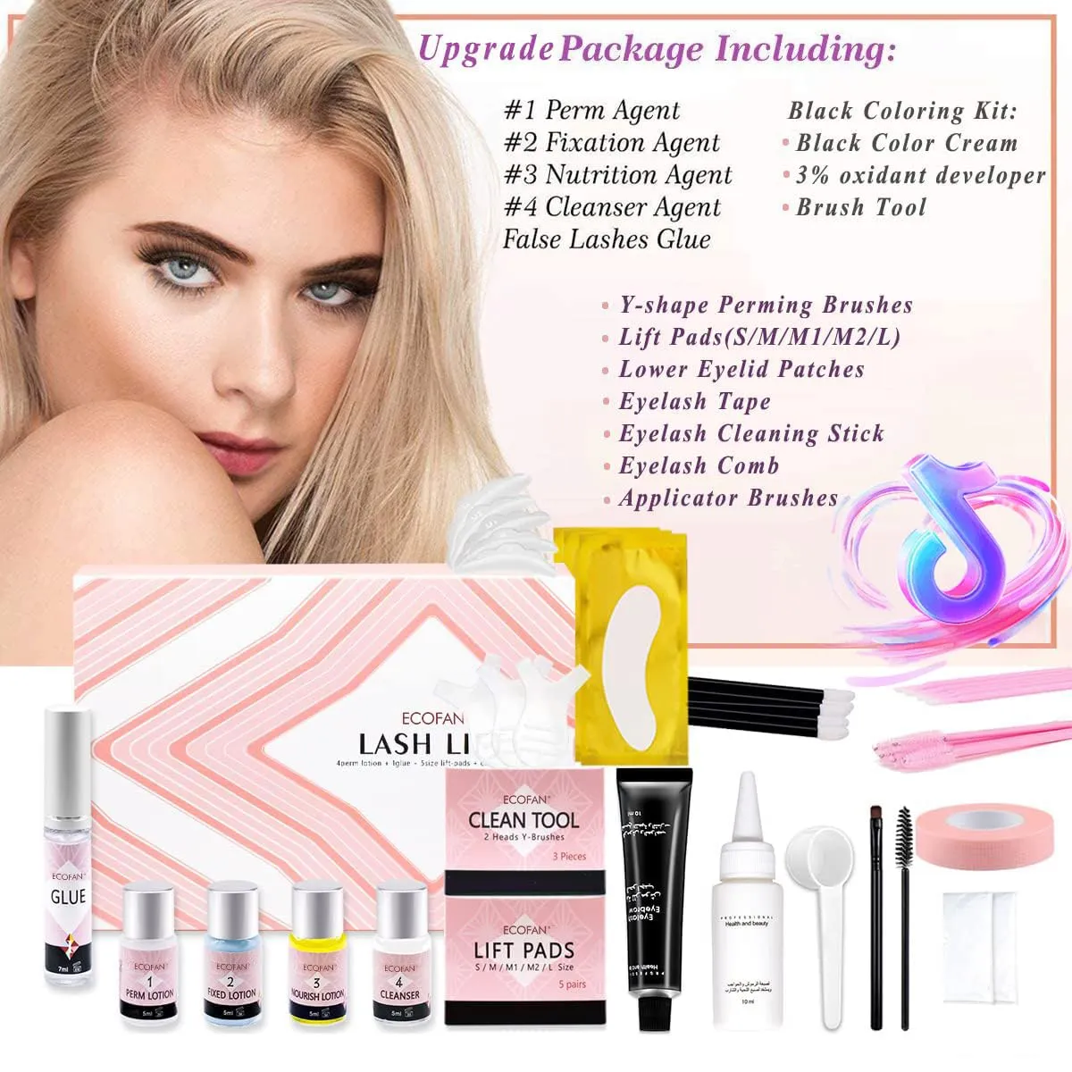 Lash Lift and Black Kit, Professional Eyelash Perm Kit and Black Eyelash & Eyebrow Set 3 in 1, Quick Lifting & Voluminous Coloring with Complete Tools Valentine Gifts for Women Salon Grade Home DIY