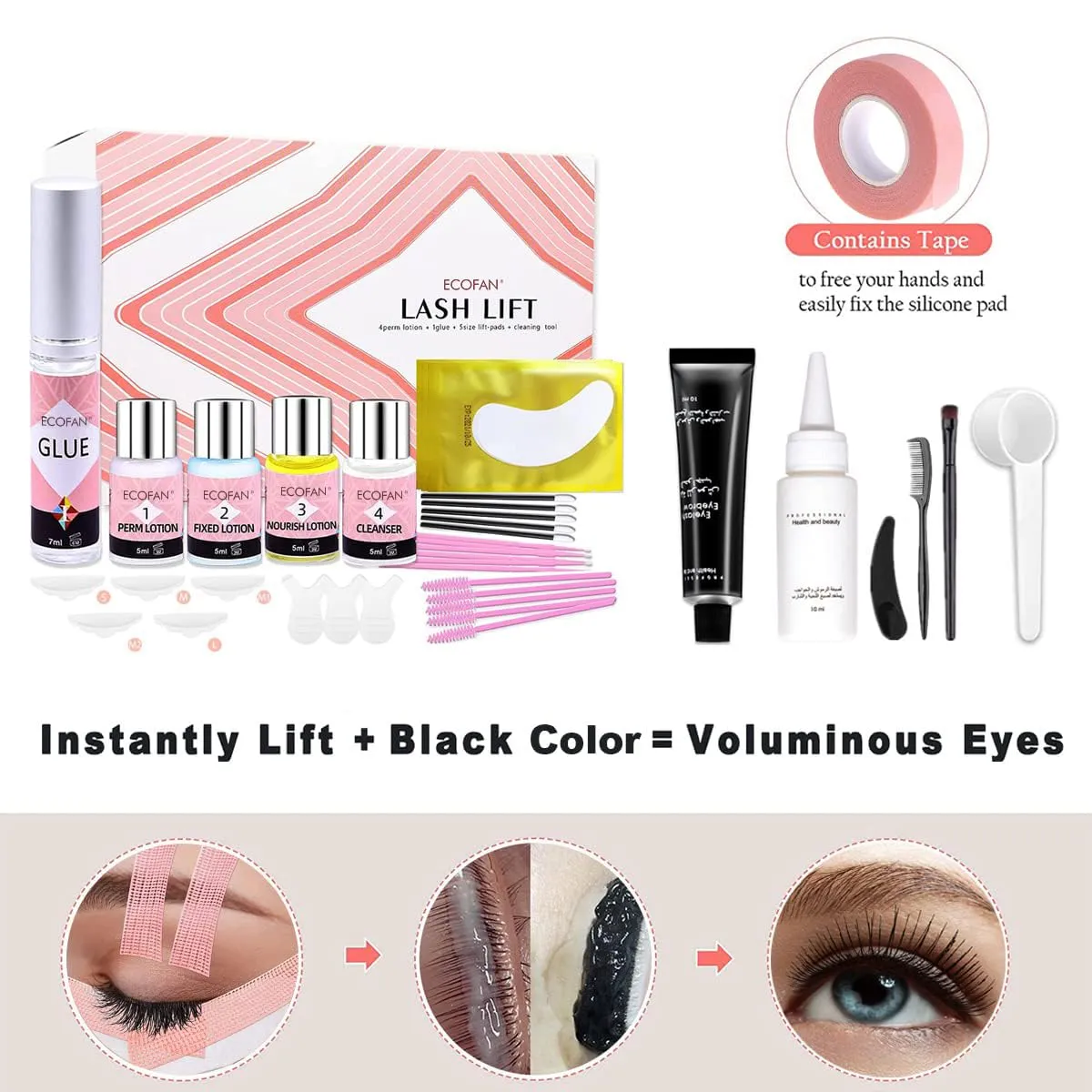 Lash Lift and Black Kit, Professional Eyelash Perm Kit and Black Eyelash & Eyebrow Set 3 in 1, Quick Lifting & Voluminous Coloring with Complete Tools Valentine Gifts for Women Salon Grade Home DIY