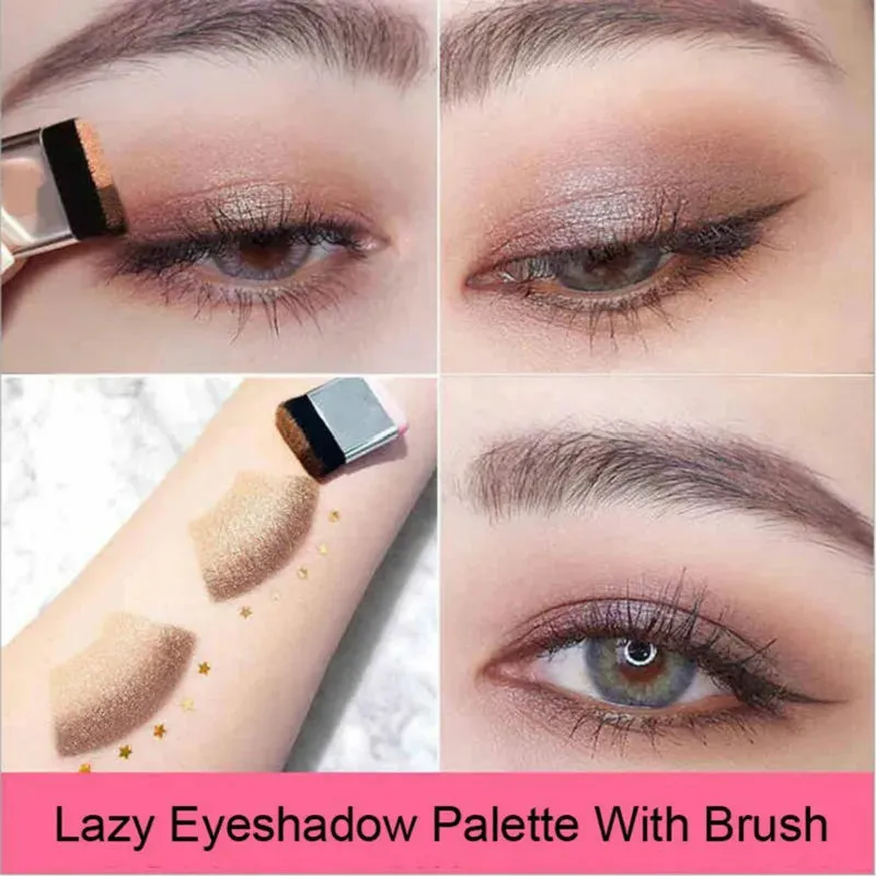Lazy Eye Shadow Palette Korean Style Cosmetics Matte Shimmer Two Color Eyeshadow Stamp Palette with Brush Nude Makeup Set