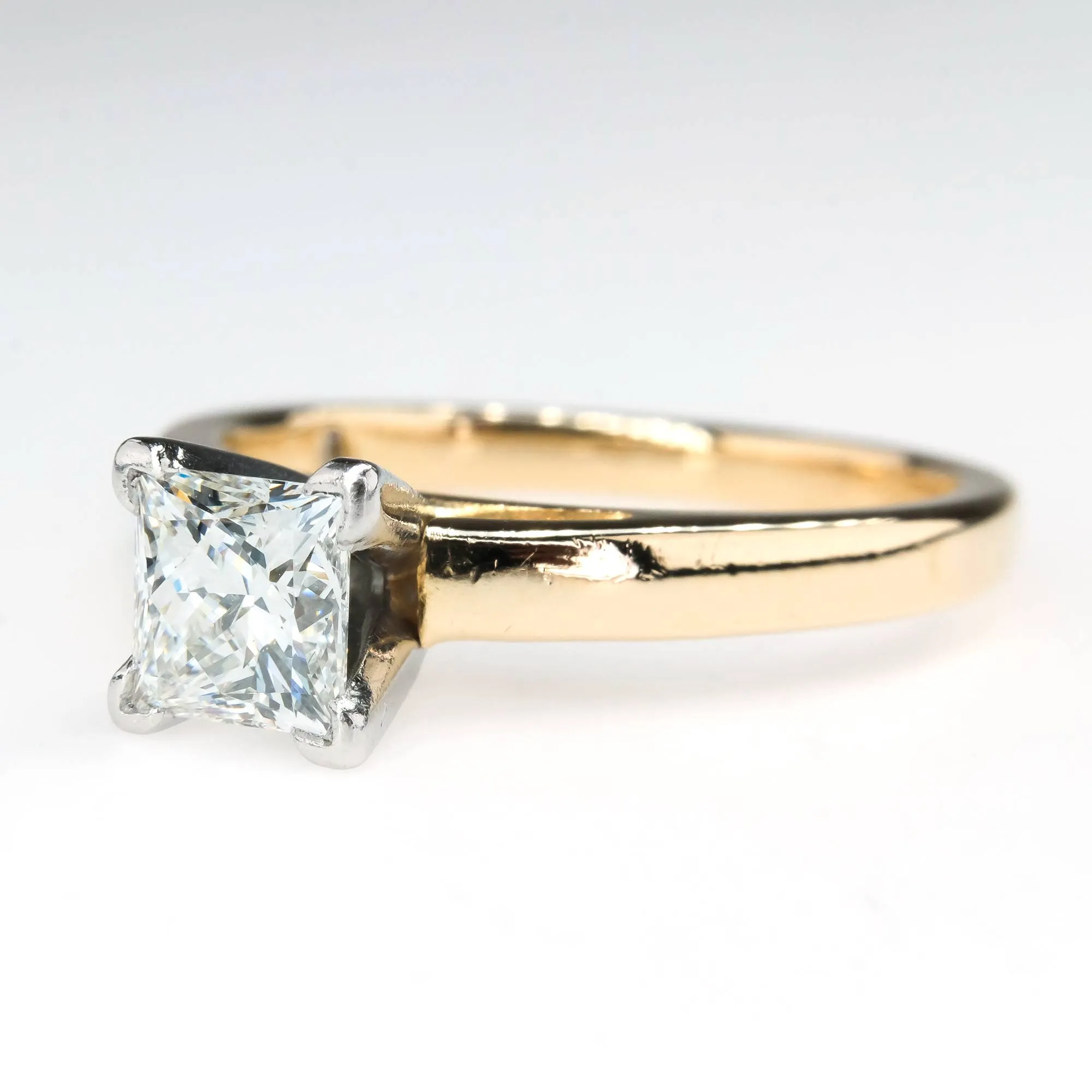 LEO 0.98ct Princess Diamond Solitaire Engagement Ring in 14K Yellow Gold
