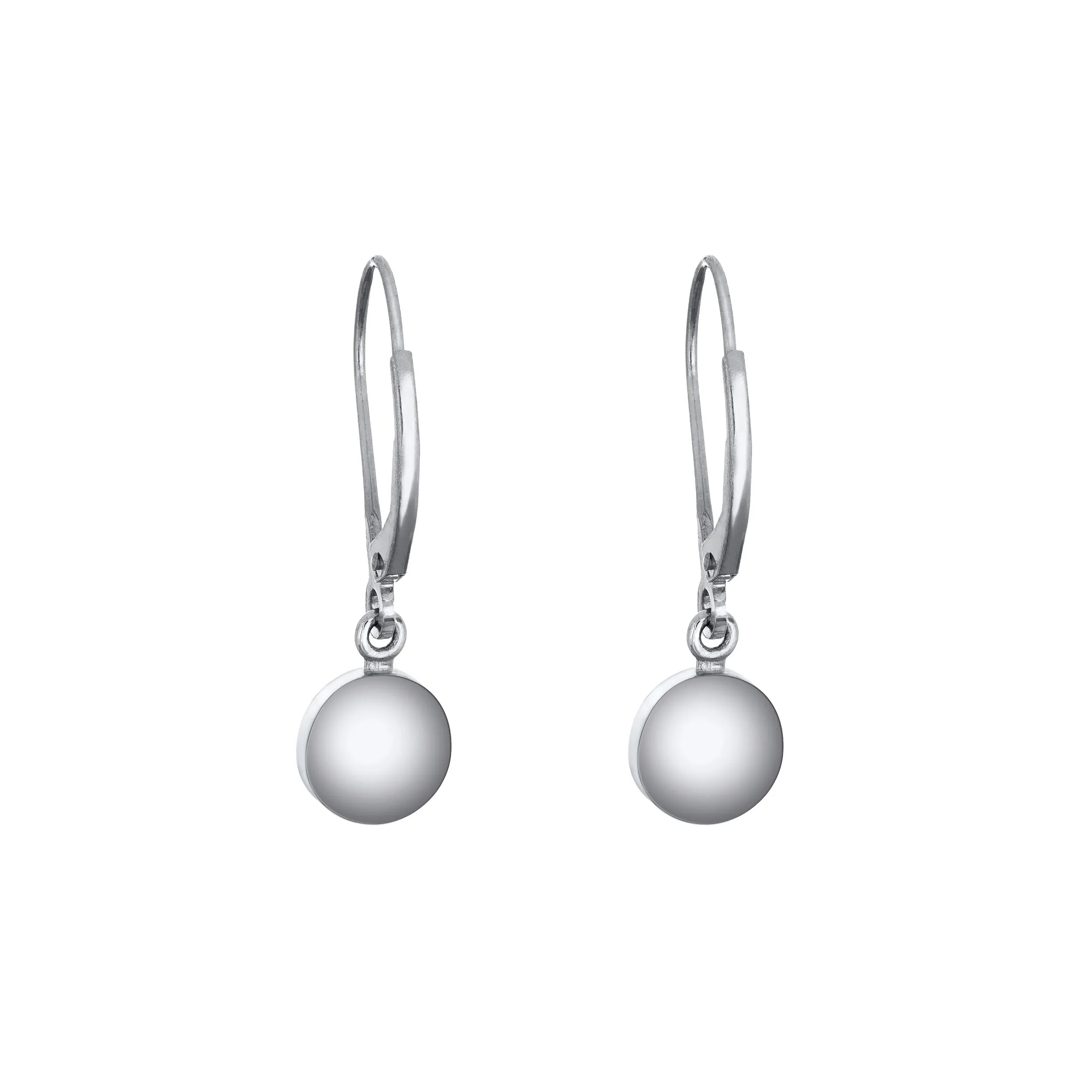 Lever-Back Dome Cremation Dangle Earrings in 14K White Gold