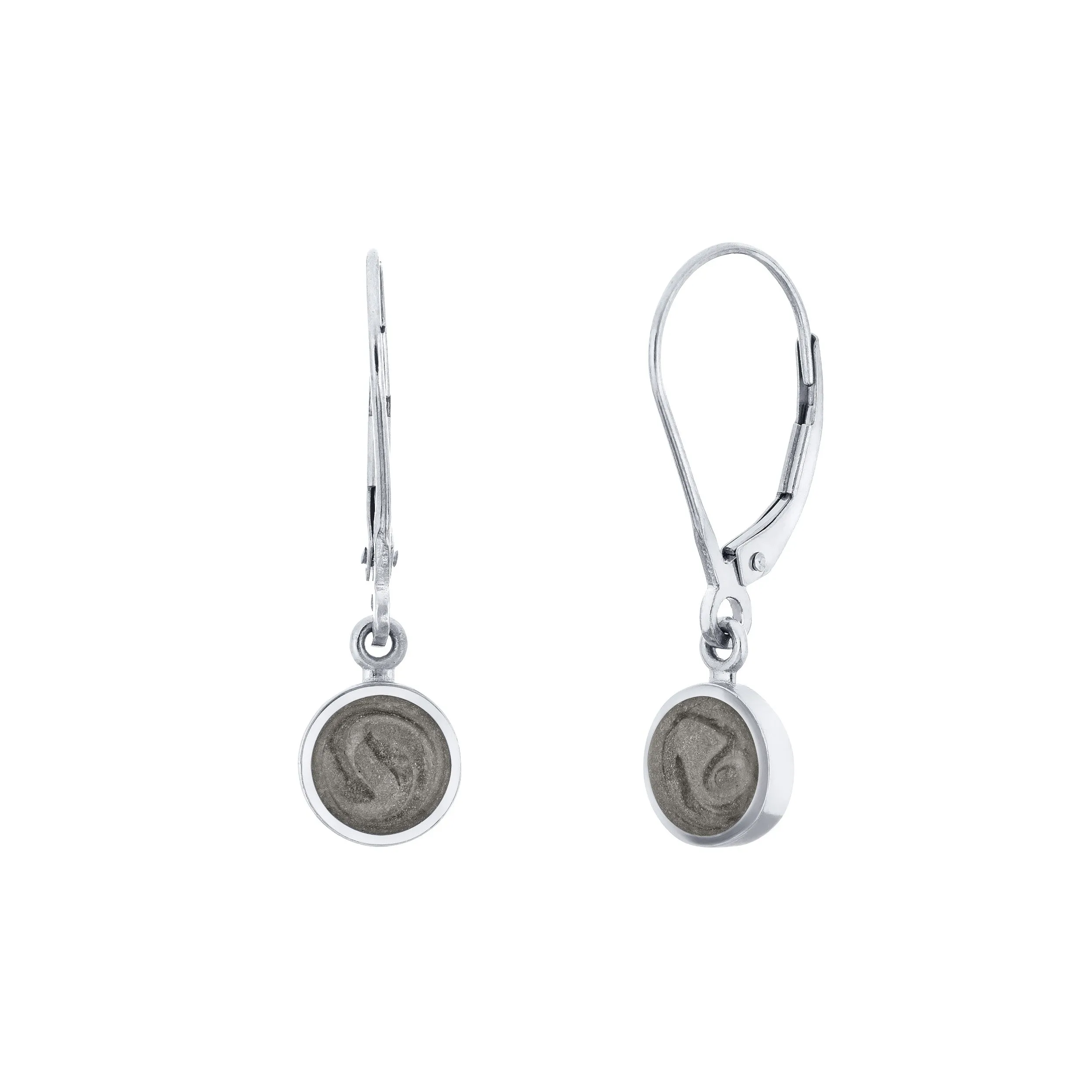 Lever-Back Dome Cremation Dangle Earrings in 14K White Gold