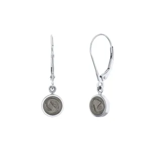 Lever-Back Dome Cremation Dangle Earrings in 14K White Gold