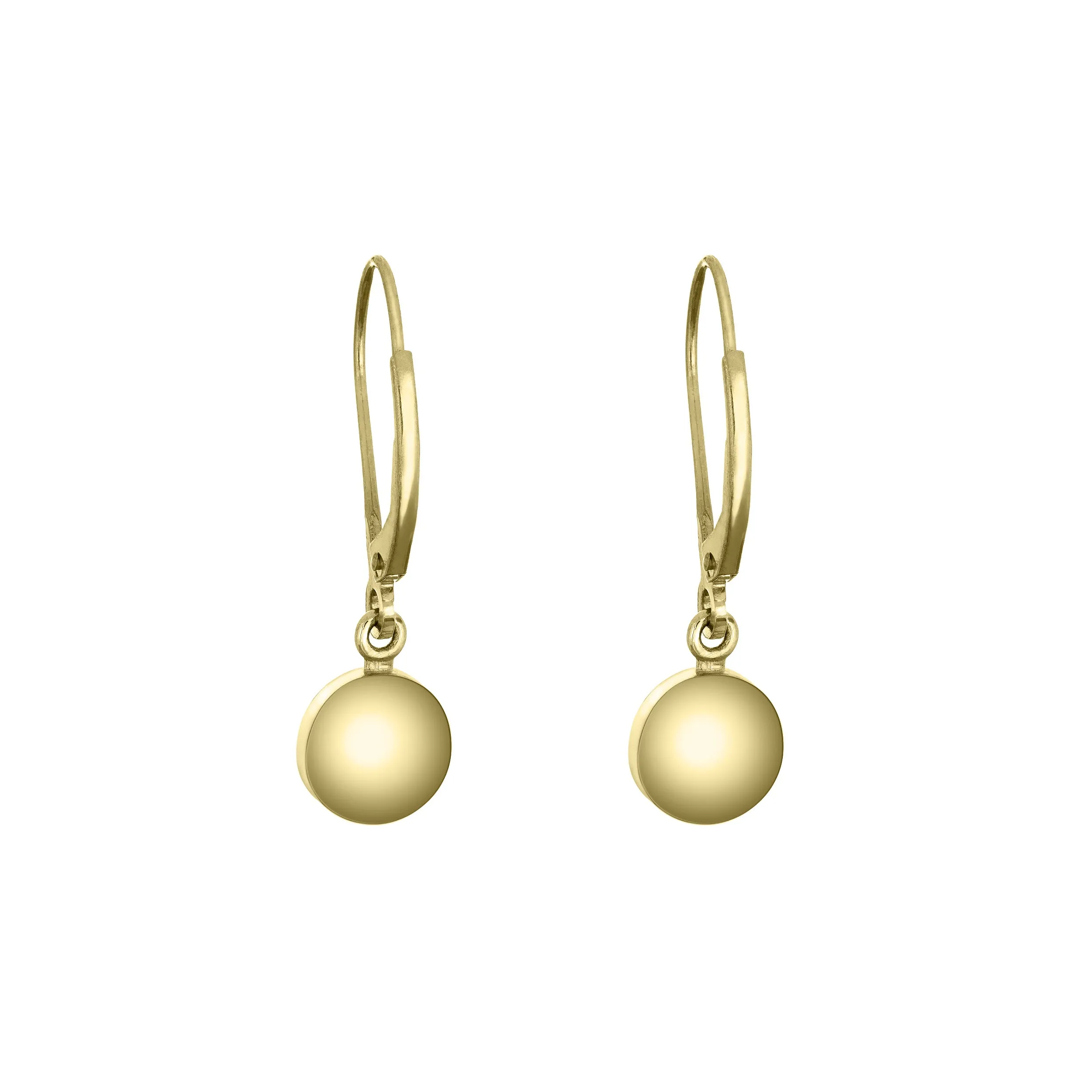 Lever-Back Dome Cremation Dangle Earrings in 14K Yellow Gold