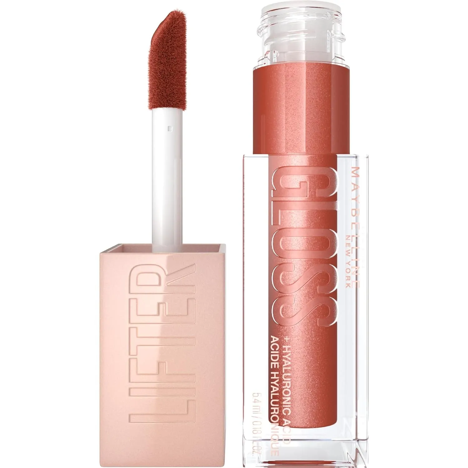 Lifter Gloss, Hydrating Lip Gloss with Hyaluronic Acid, High Shine for Plumper Looking Lips, Stone, Rosey Neutral, 0.18 Ounce