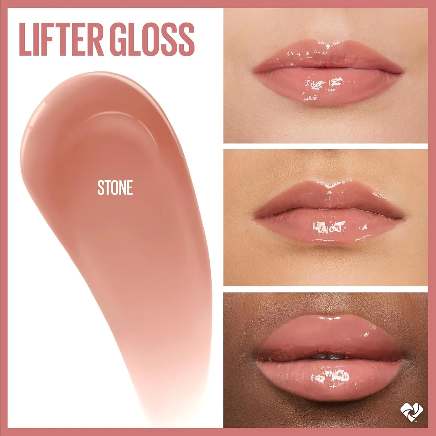 Lifter Gloss, Hydrating Lip Gloss with Hyaluronic Acid, High Shine for Plumper Looking Lips, Stone, Rosey Neutral, 0.18 Ounce