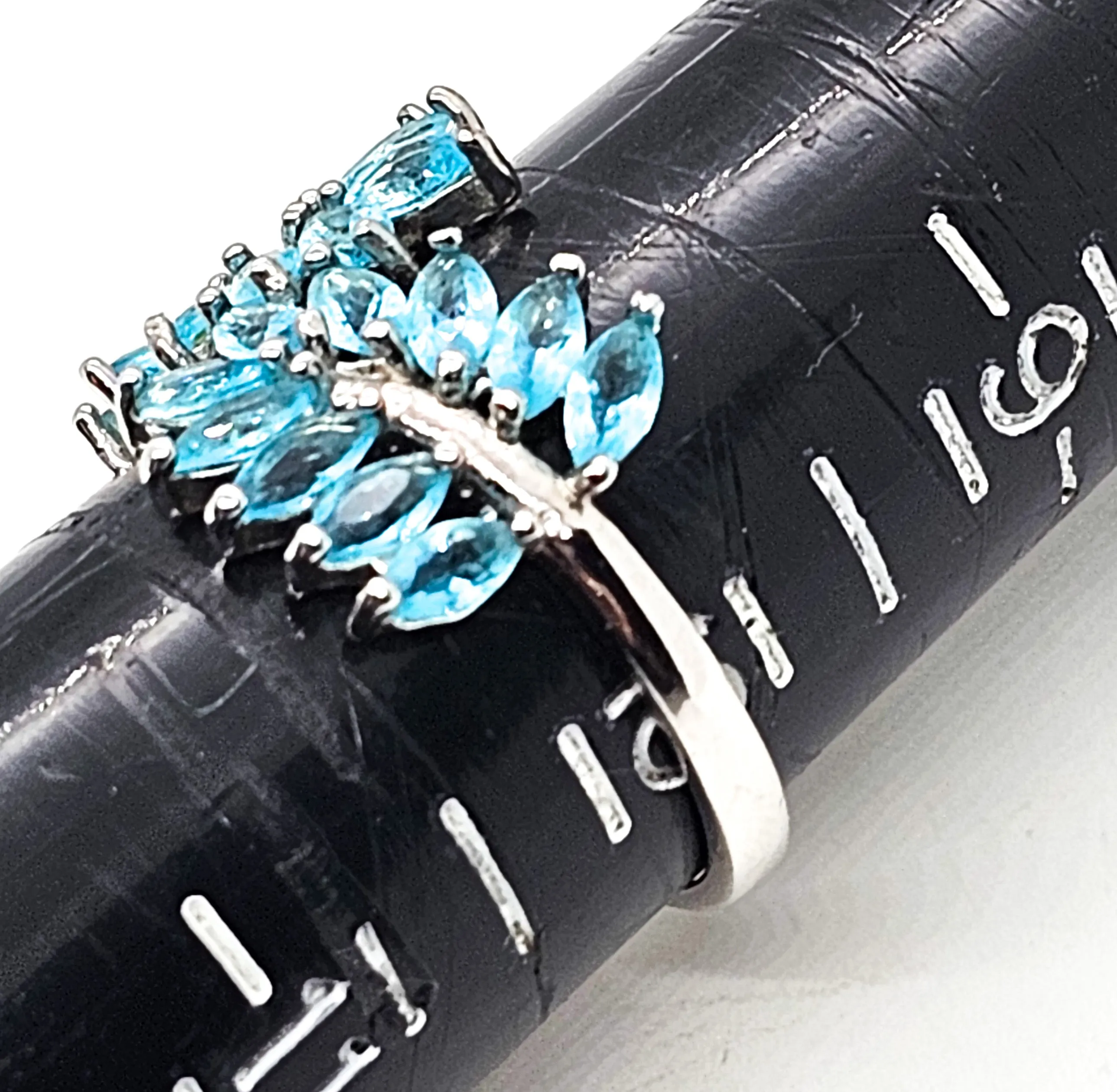 Light Blue Zircon Sterling silver leaf ring size 10