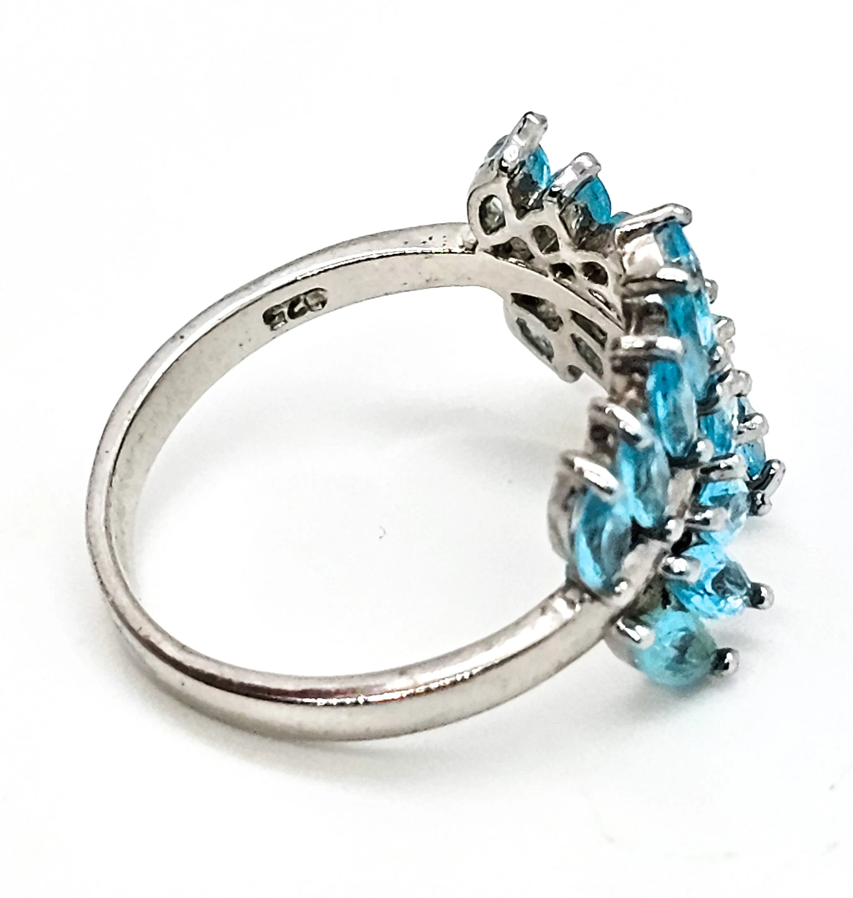 Light Blue Zircon Sterling silver leaf ring size 10