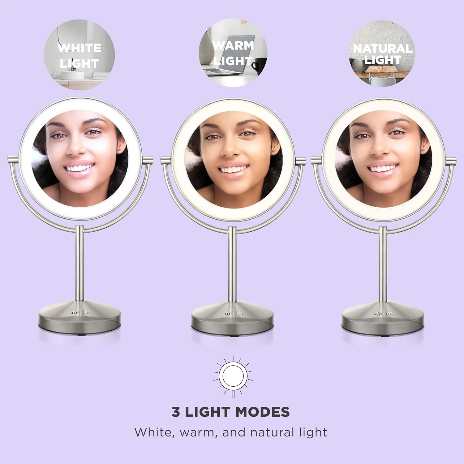 Lighted Makeup Mirror, LED Vanity Mirror, 1X/10X Magnifying Mirror, Corded in Satin Nickel Finish