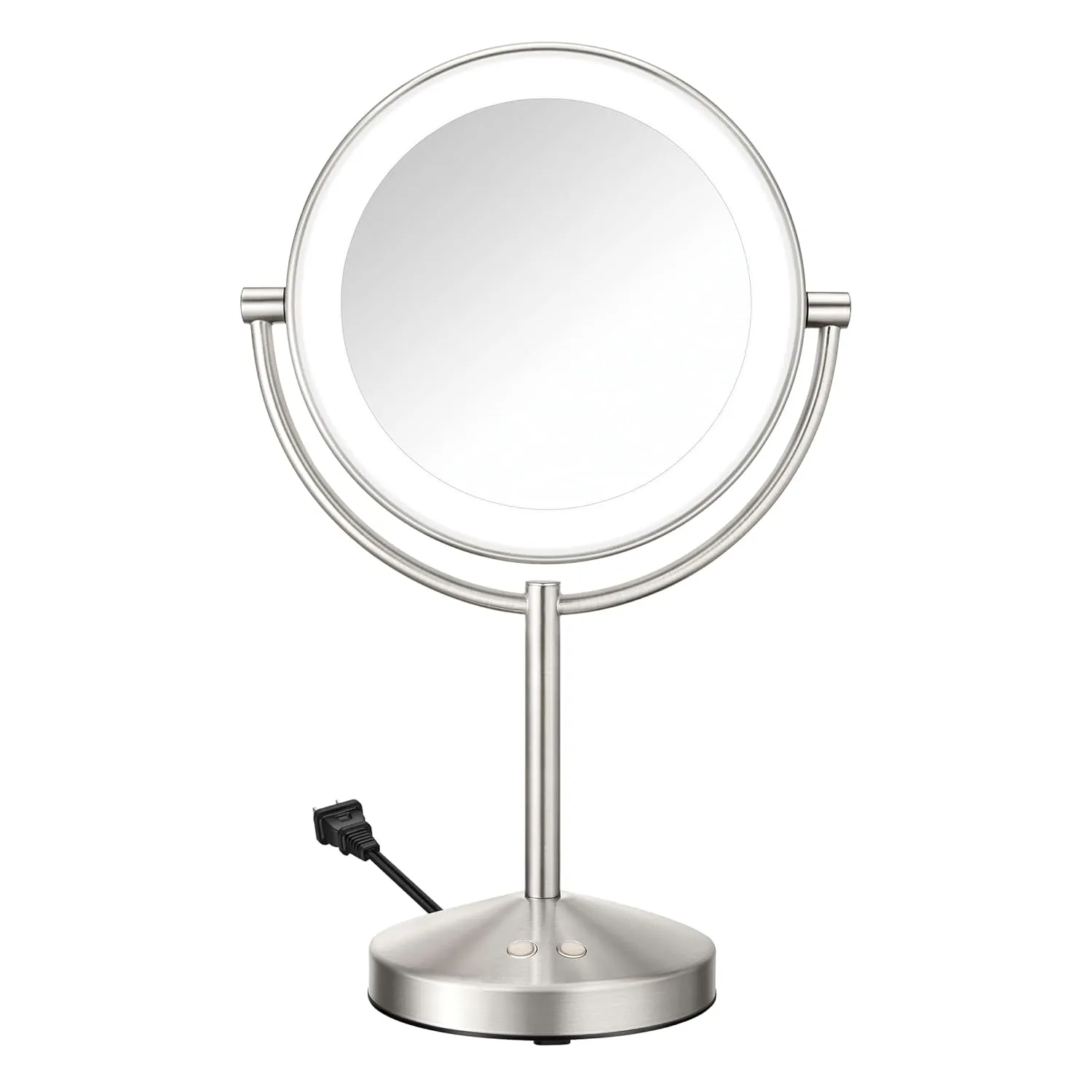Lighted Makeup Mirror, LED Vanity Mirror, 1X/10X Magnifying Mirror, Corded in Satin Nickel Finish