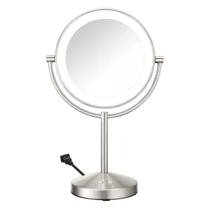 Lighted Makeup Mirror, LED Vanity Mirror, 1X/10X Magnifying Mirror, Corded in Satin Nickel Finish