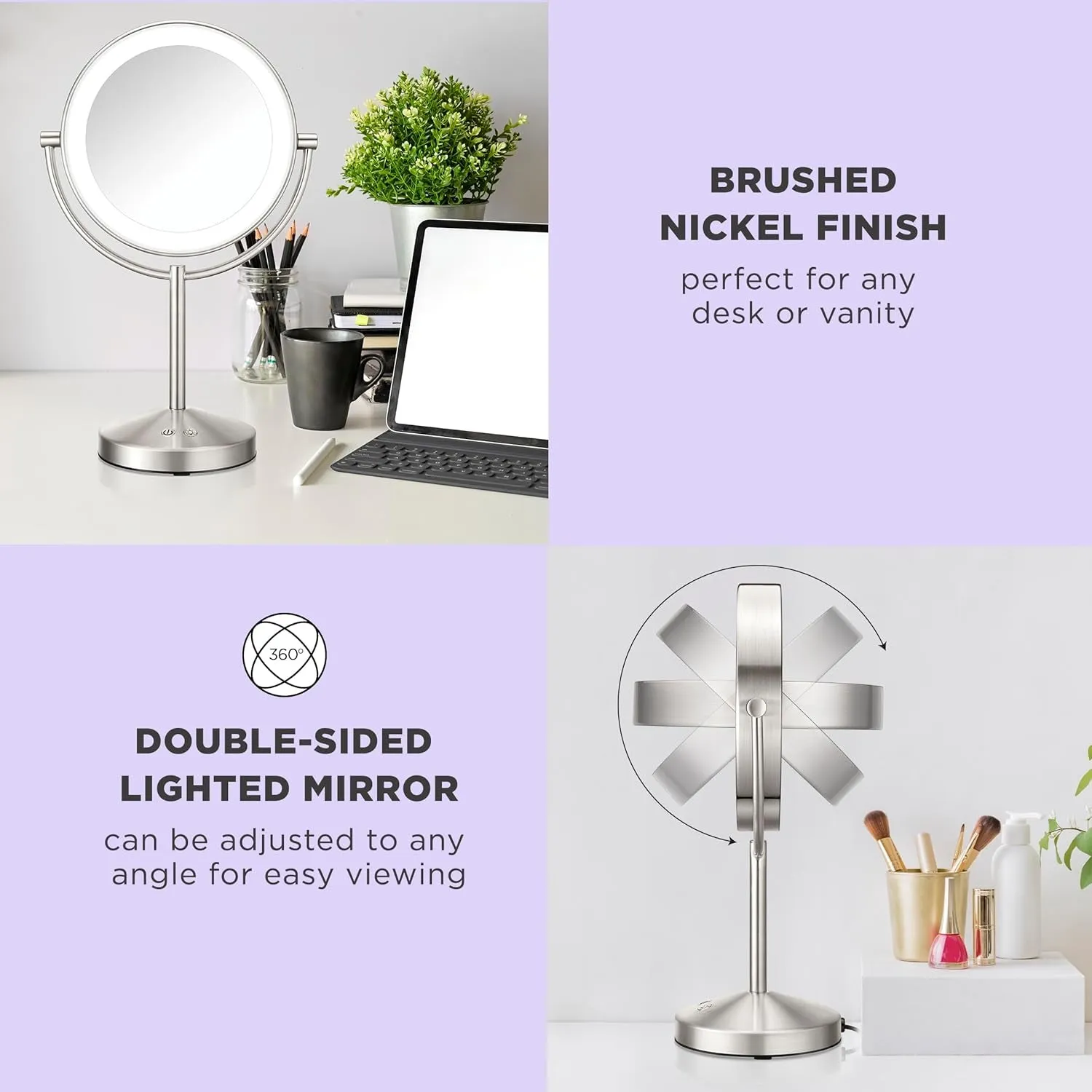 Lighted Makeup Mirror, LED Vanity Mirror, 1X/10X Magnifying Mirror, Corded in Satin Nickel Finish