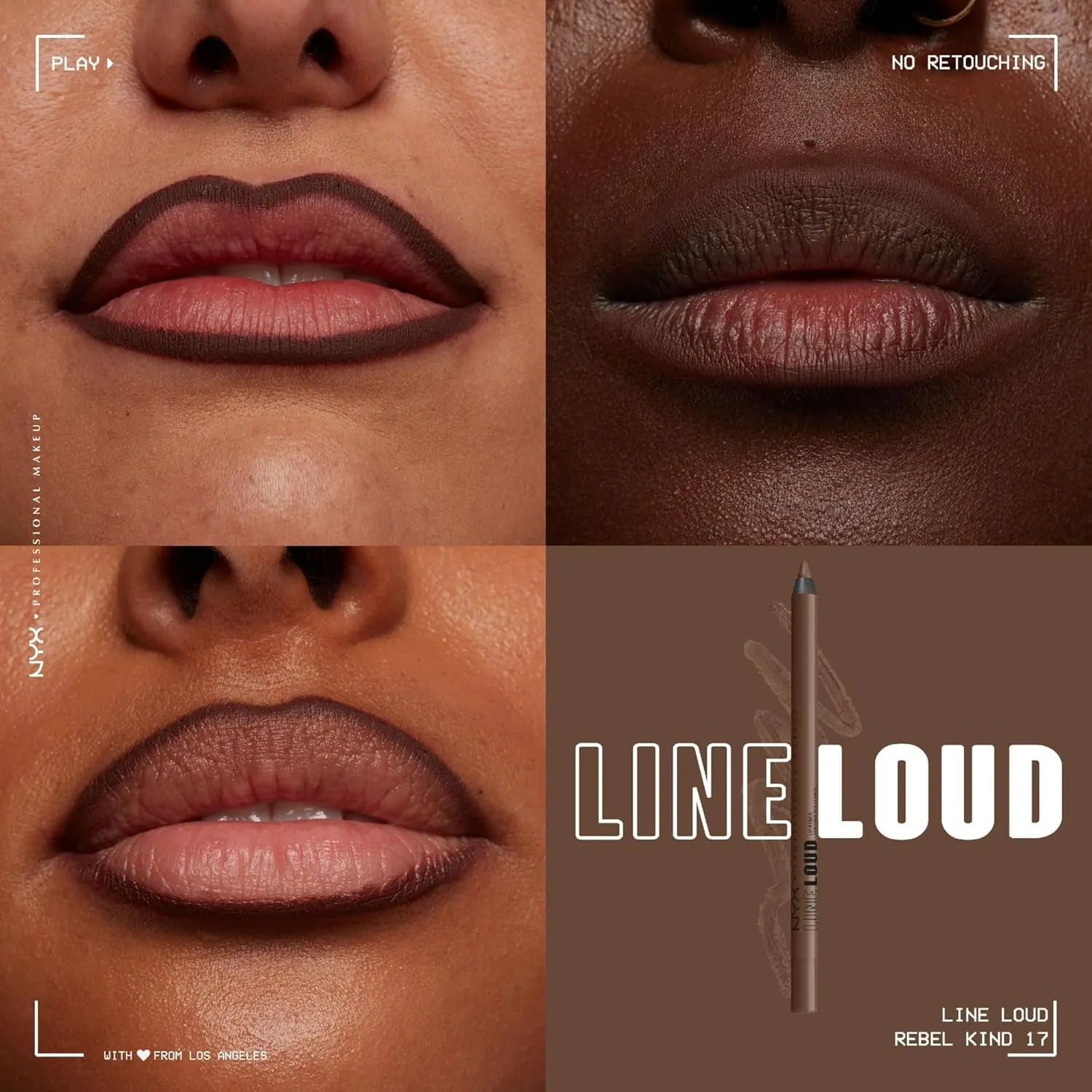 Line Loud Lip Liner, Longwear and Pigmented Lip Pencil with Jojoba Oil & Vitamin E - Rebel Kind (Chocolate Brown)