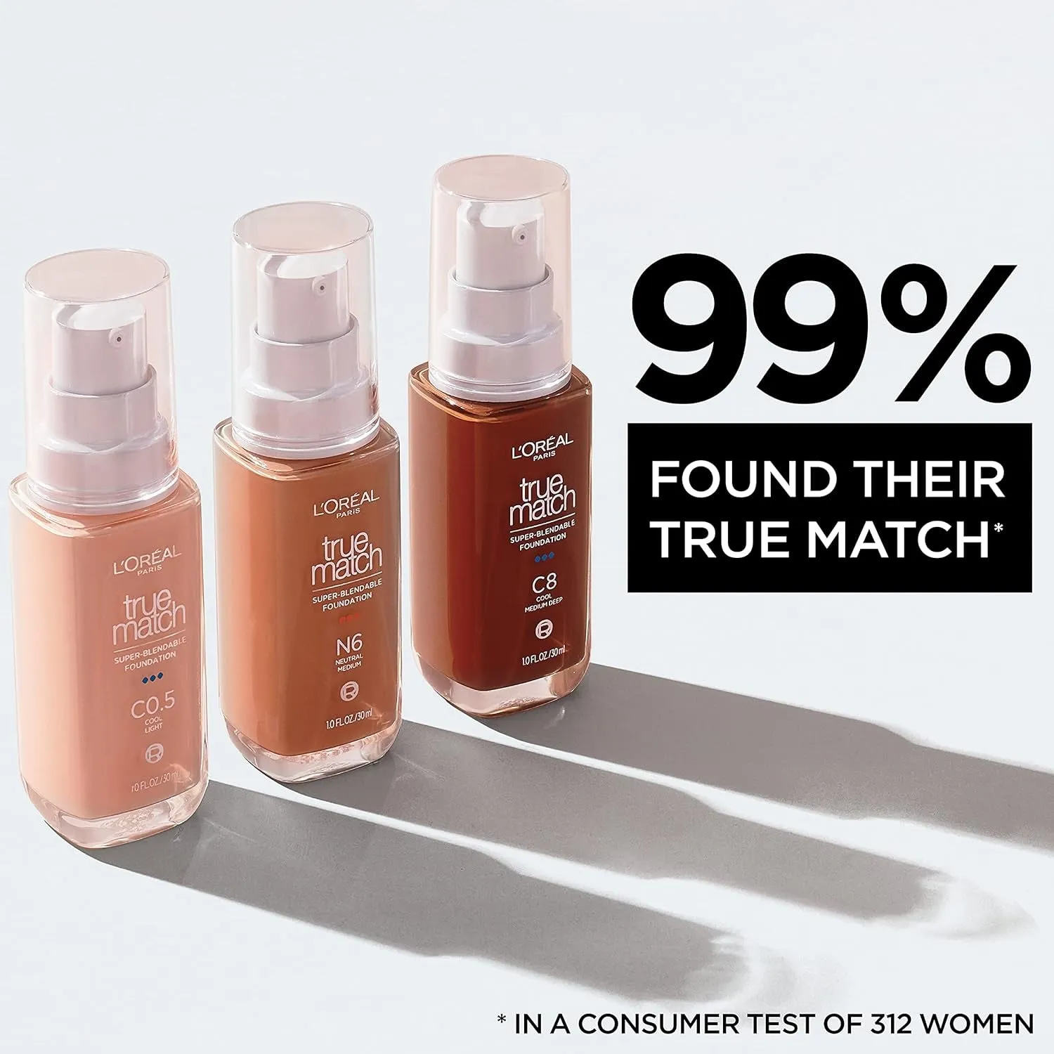 L’Oréal Paris True Match Super-Blendable Foundation, Medium Coverage Liquid Foundation Makeup, N3, Light Medium, 1 Fl Oz