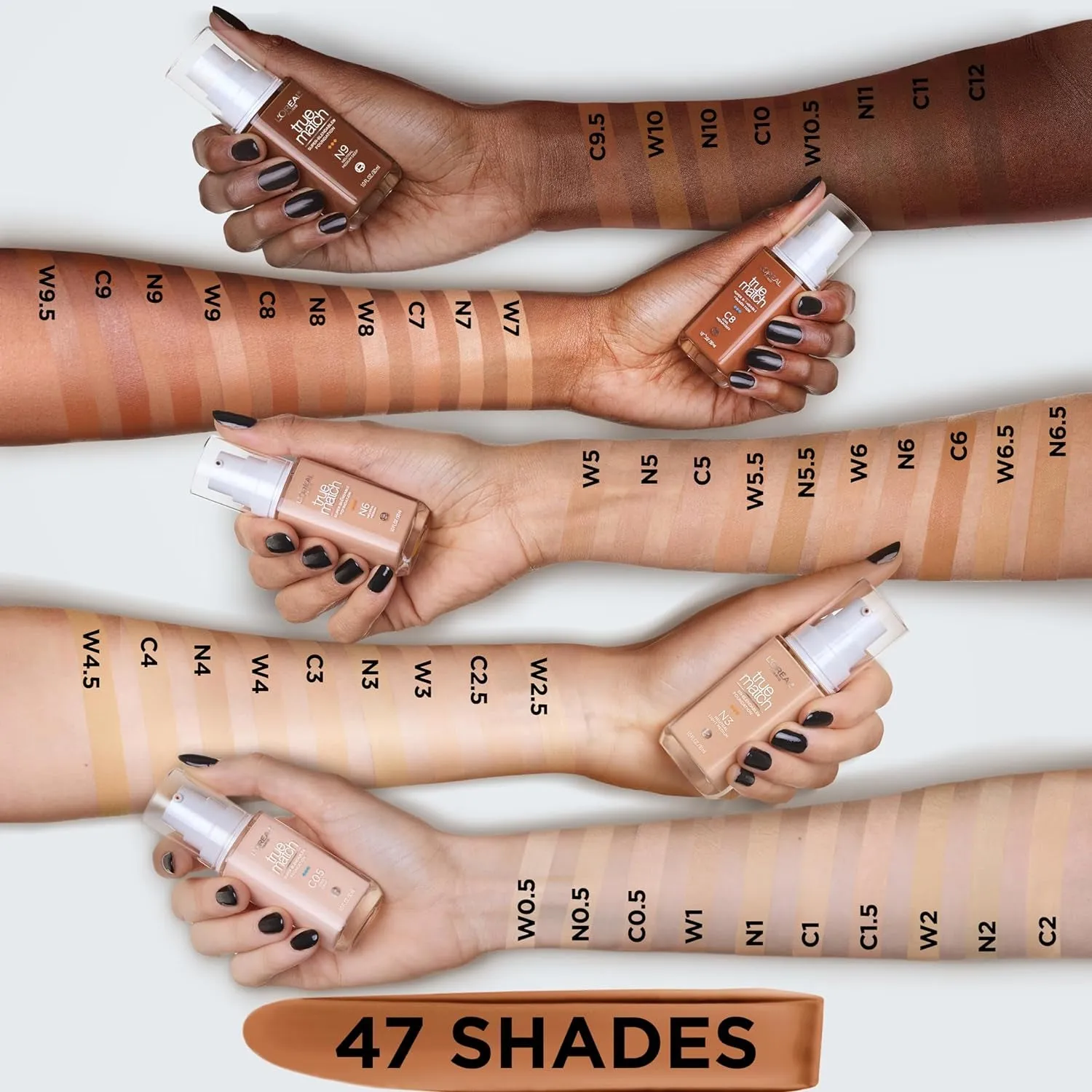L’Oréal Paris True Match Super-Blendable Foundation, Medium Coverage Liquid Foundation Makeup, N3, Light Medium, 1 Fl Oz