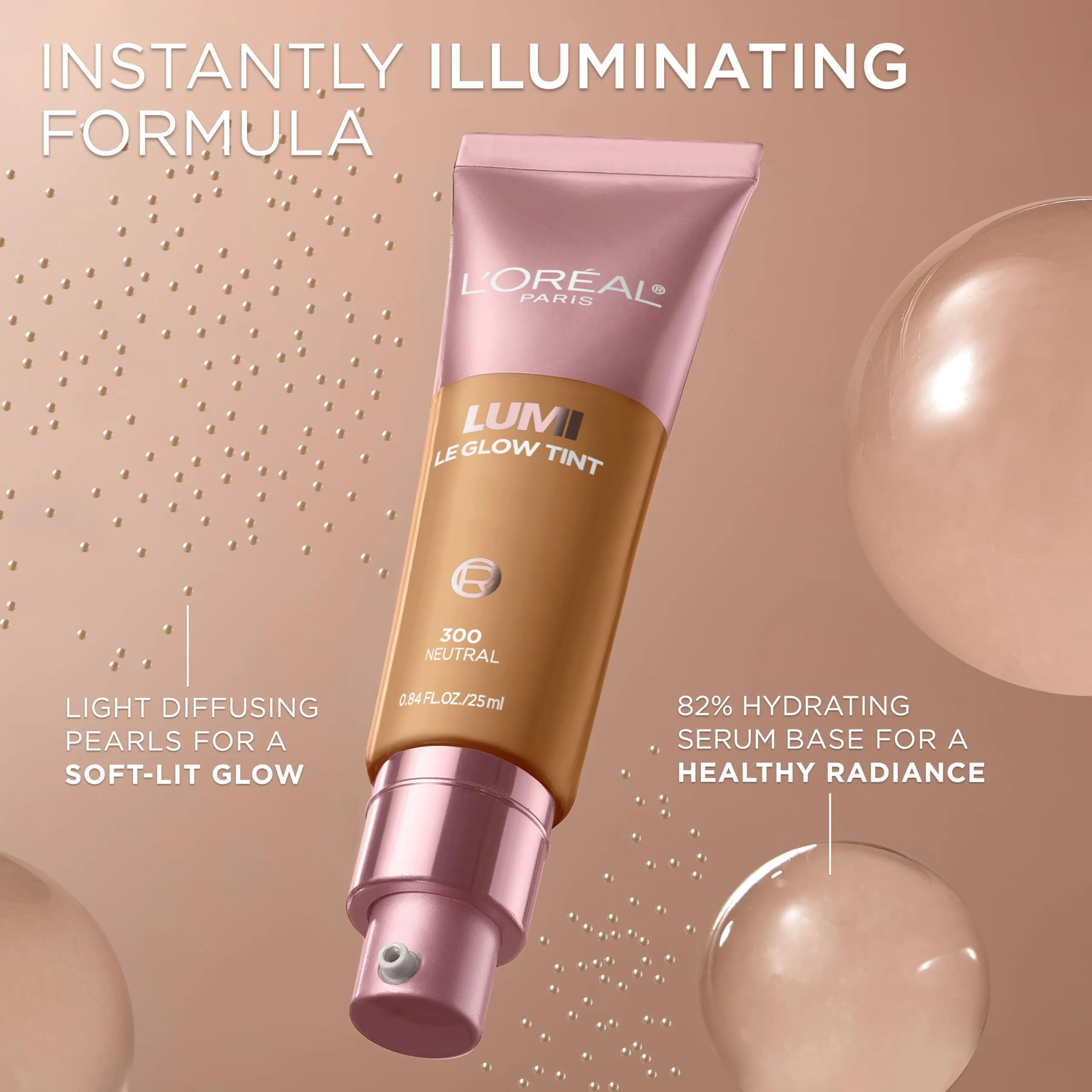 L'Oreal Paris Lumi Le Glow Skin Tint, Lightweight Water-Based Tinted Serum with Foundation-Like Coverage, Glow Illuminator, Warm 310, 0.85 Fl Oz