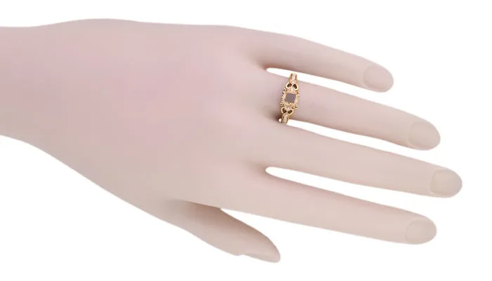 Loving Hearts 3/4 Carat Princess Cut Diamond Engraved Antique Style Engagement Ring Setting in 14 Karat Rose ( Pink ) Gold