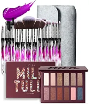 LUXAZA 15PCS Professional Makeup Brush Set With 12 Colors Makeup Eyeshadow Palette Matte Shimmer High Pigmented Eyeshadow Kit