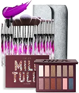 LUXAZA 15PCS Professional Makeup Brush Set With 12 Colors Makeup Eyeshadow Palette Matte Shimmer High Pigmented Eyeshadow Kit