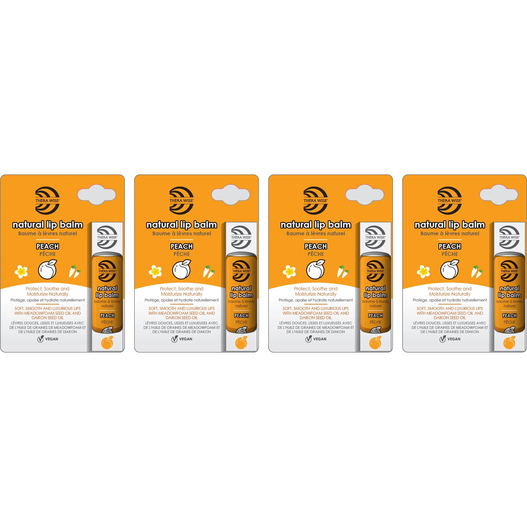 Luxurious Natural Deeply Moisturizing, Plumping and Protecting Lip Balm 4 pack (Strawberry or Peach)