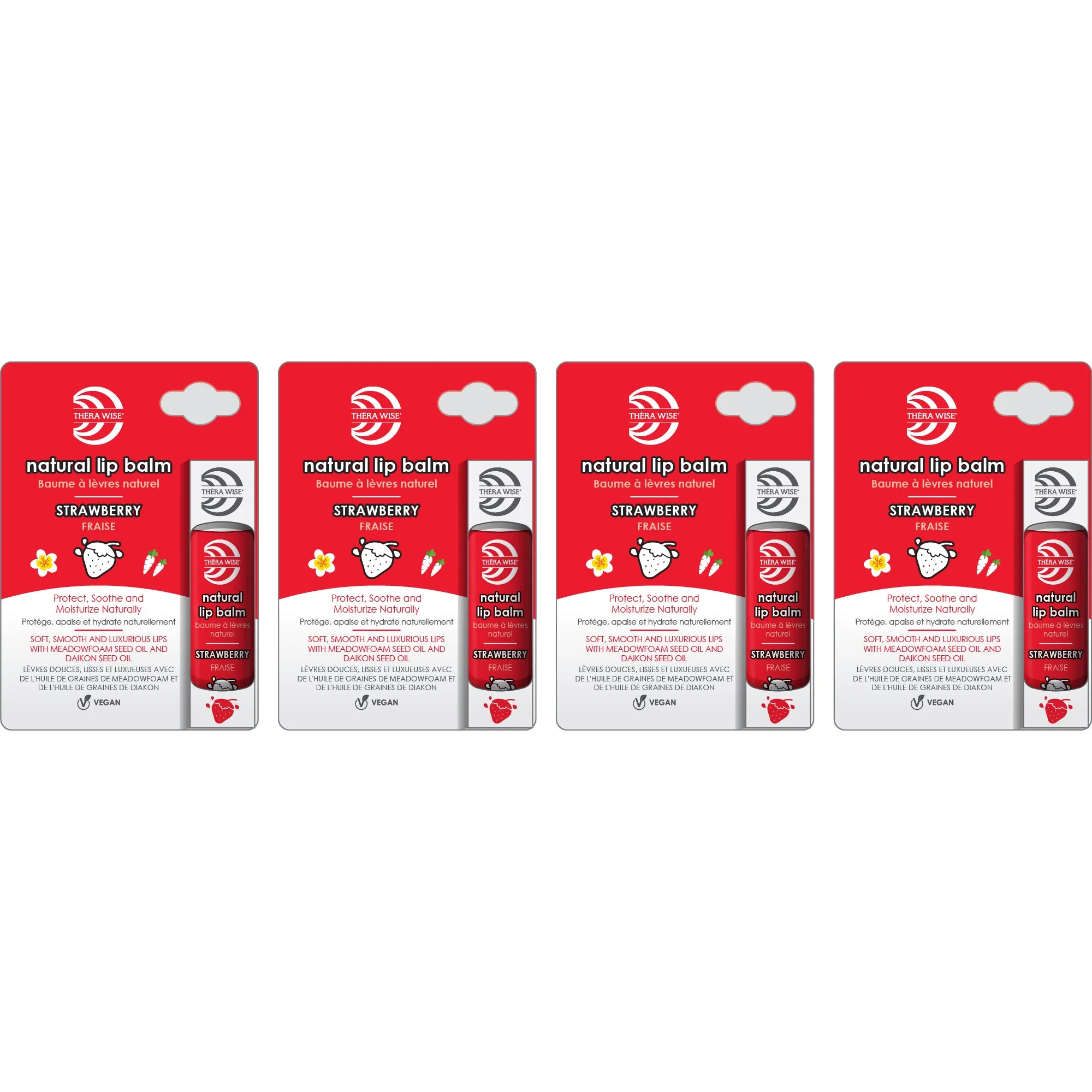 Luxurious Natural Deeply Moisturizing, Plumping and Protecting Lip Balm 4 pack (Strawberry or Peach)