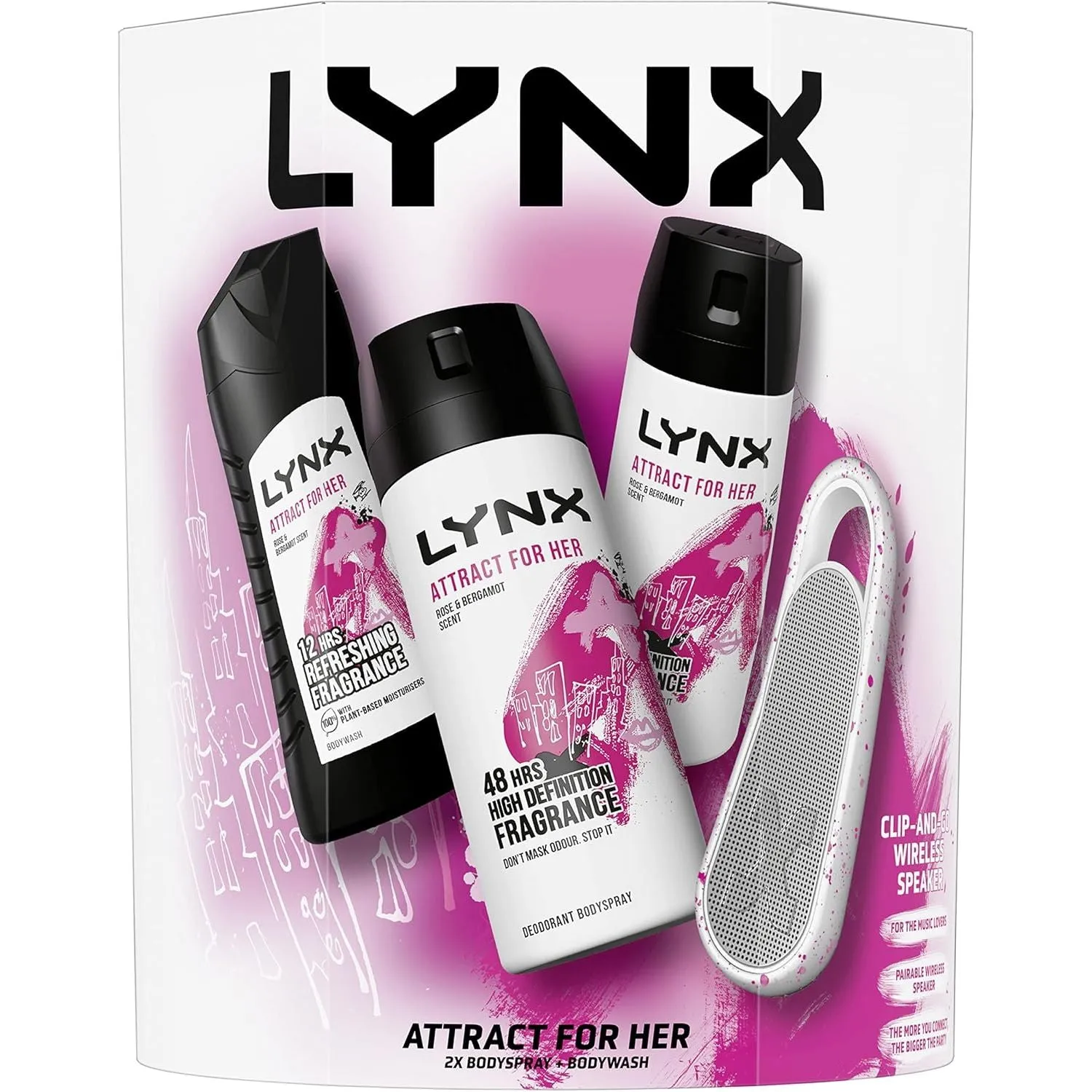 LYNX Attract for Her Trio & Speaker Gift Set 2x Bodysprays,1x Bodywash & Speaker