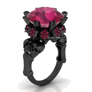 Magnificent Skull Vintage Black Gold Plated Ring