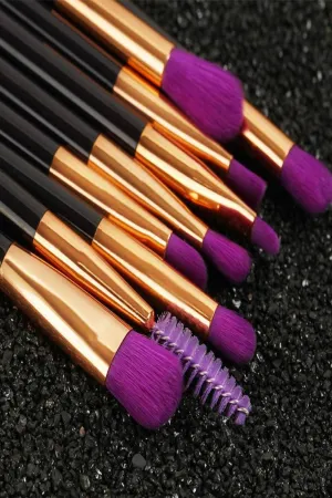 Makeup Brush Set in Purple and Green - 15 Pcs