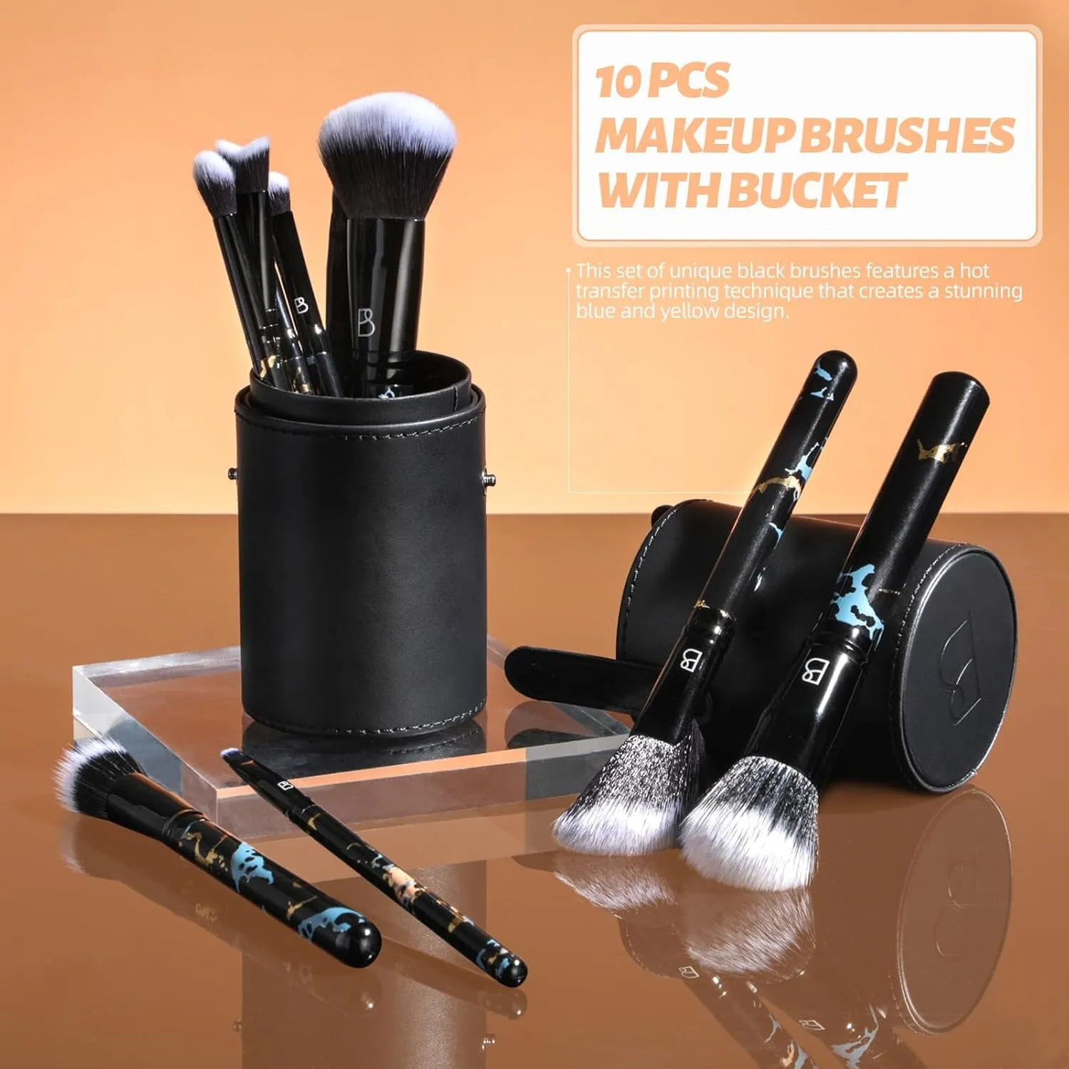 Makeup Brushes NO Smell 10 PCS Set Black Color Synthetic Foundation Powder Concealers Eyeshadows with Black Case