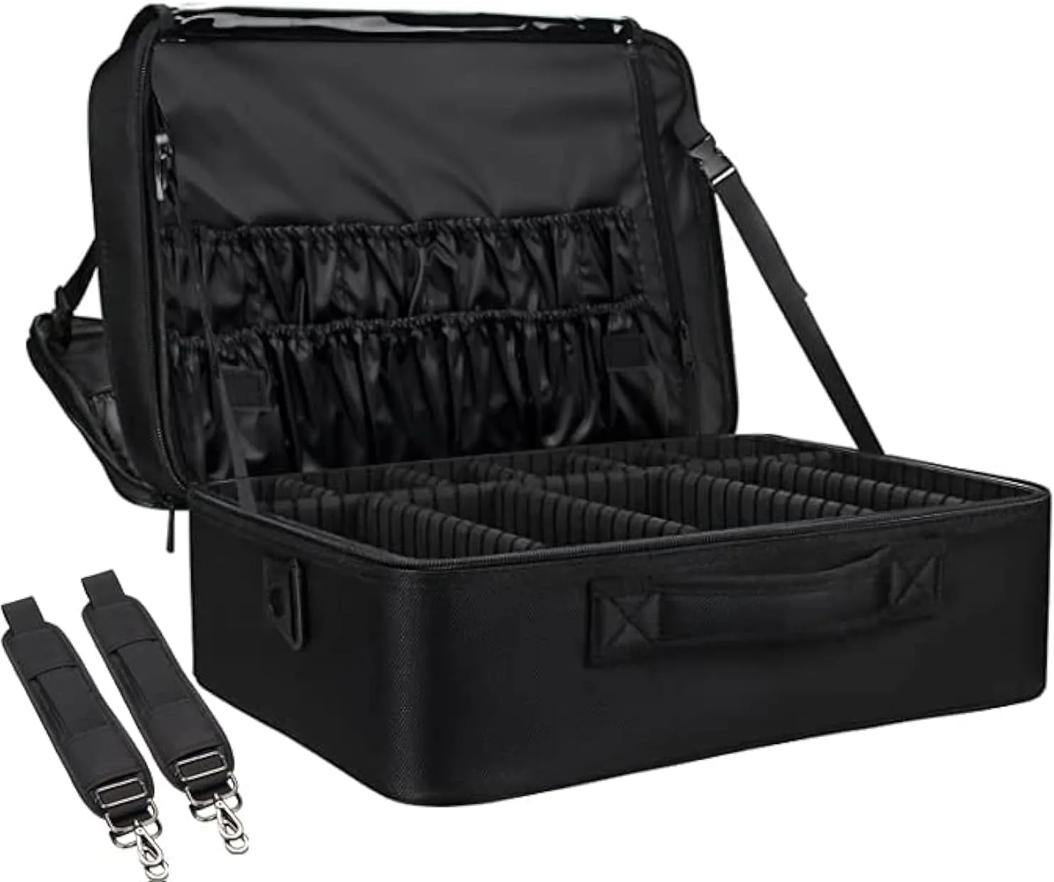 Makeup Case Large Makeup Bag Professional Train Case 16.5 Inches Travel Cosmetic Organizer Brush Holder Waterproof Makeup Artist Storage Box, 3 Layer Large Capacity, with Adjustable Strap