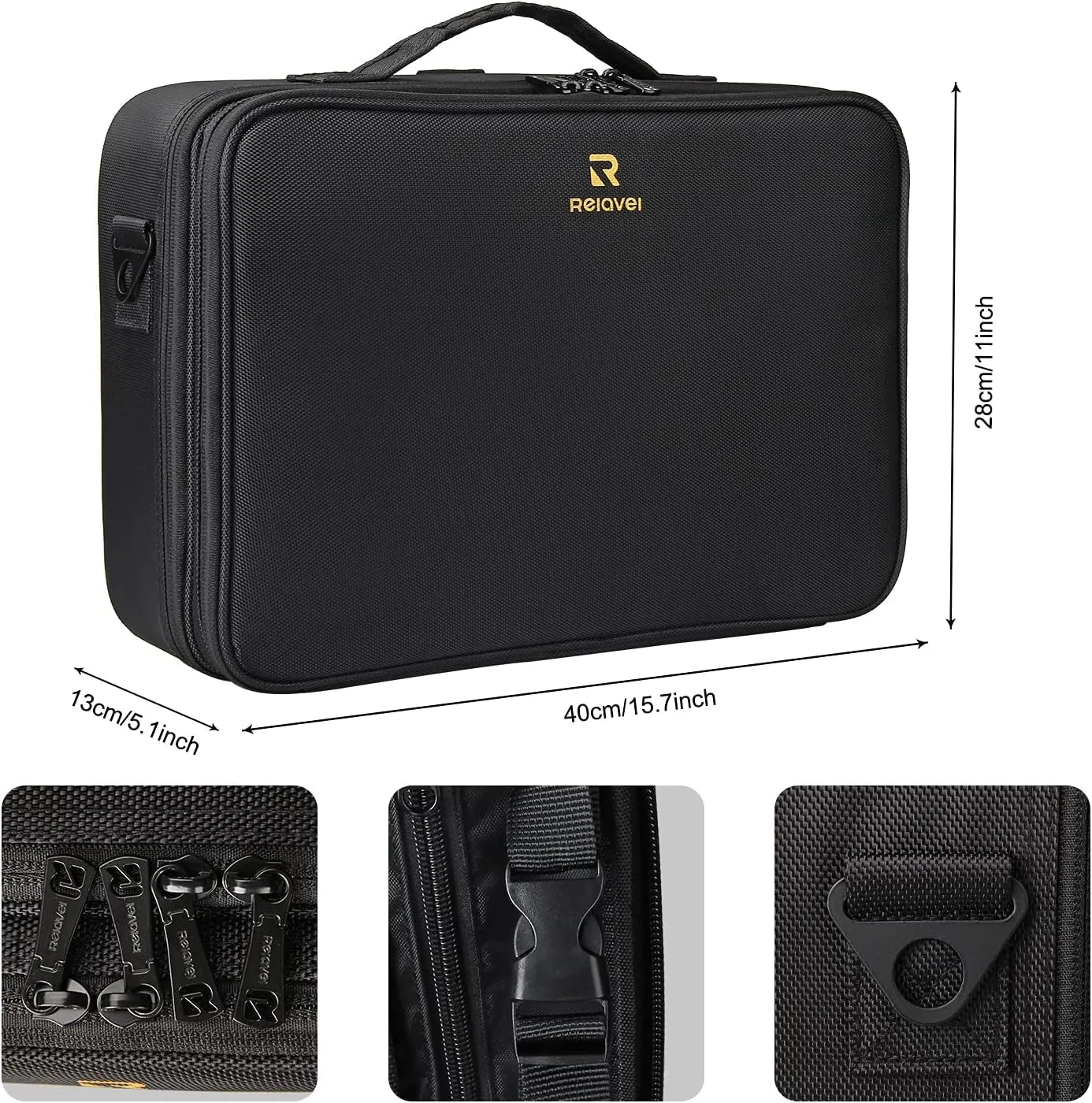 Makeup Case Large Makeup Bag Professional Train Case 16.5 Inches Travel Cosmetic Organizer Brush Holder Waterproof Makeup Artist Storage Box, 3 Layer Large Capacity, with Adjustable Strap