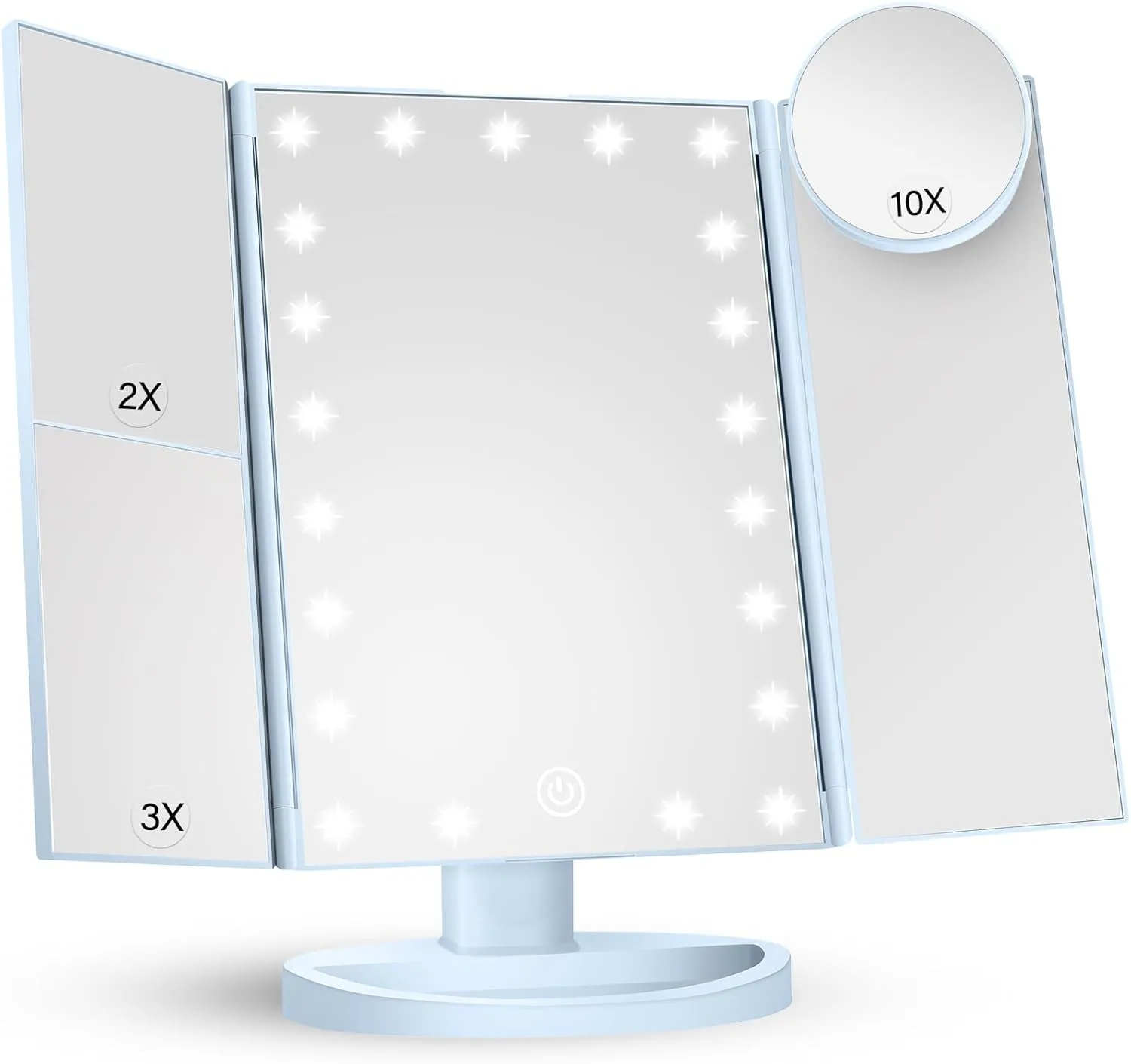 Makeup Mirror Vanity Mirror with Lights, 2X 3X 10X Magnification, Lighted Makeup Mirror, Touch Control, Trifold Makeup Mirror, Dual Power Supply, Portable LED Makeup Mirror, Women Gift (White)
