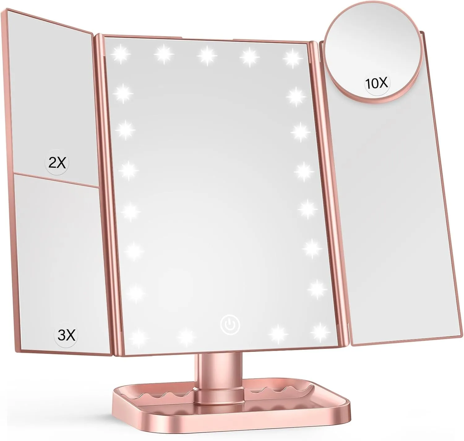 Makeup Mirror Vanity Mirror with Lights, 2X 3X 10X Magnification, Lighted Makeup Mirror, Touch Control, Trifold Makeup Mirror, Dual Power Supply, Portable LED Makeup Mirror, Women Gift (White)