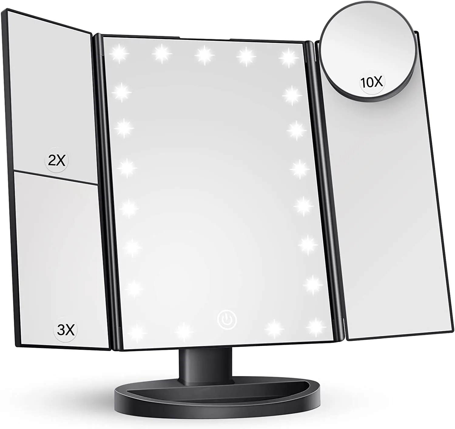 Makeup Mirror Vanity Mirror with Lights, 2X 3X 10X Magnification, Lighted Makeup Mirror, Touch Control, Trifold Makeup Mirror, Dual Power Supply, Portable LED Makeup Mirror, Women Gift (White)
