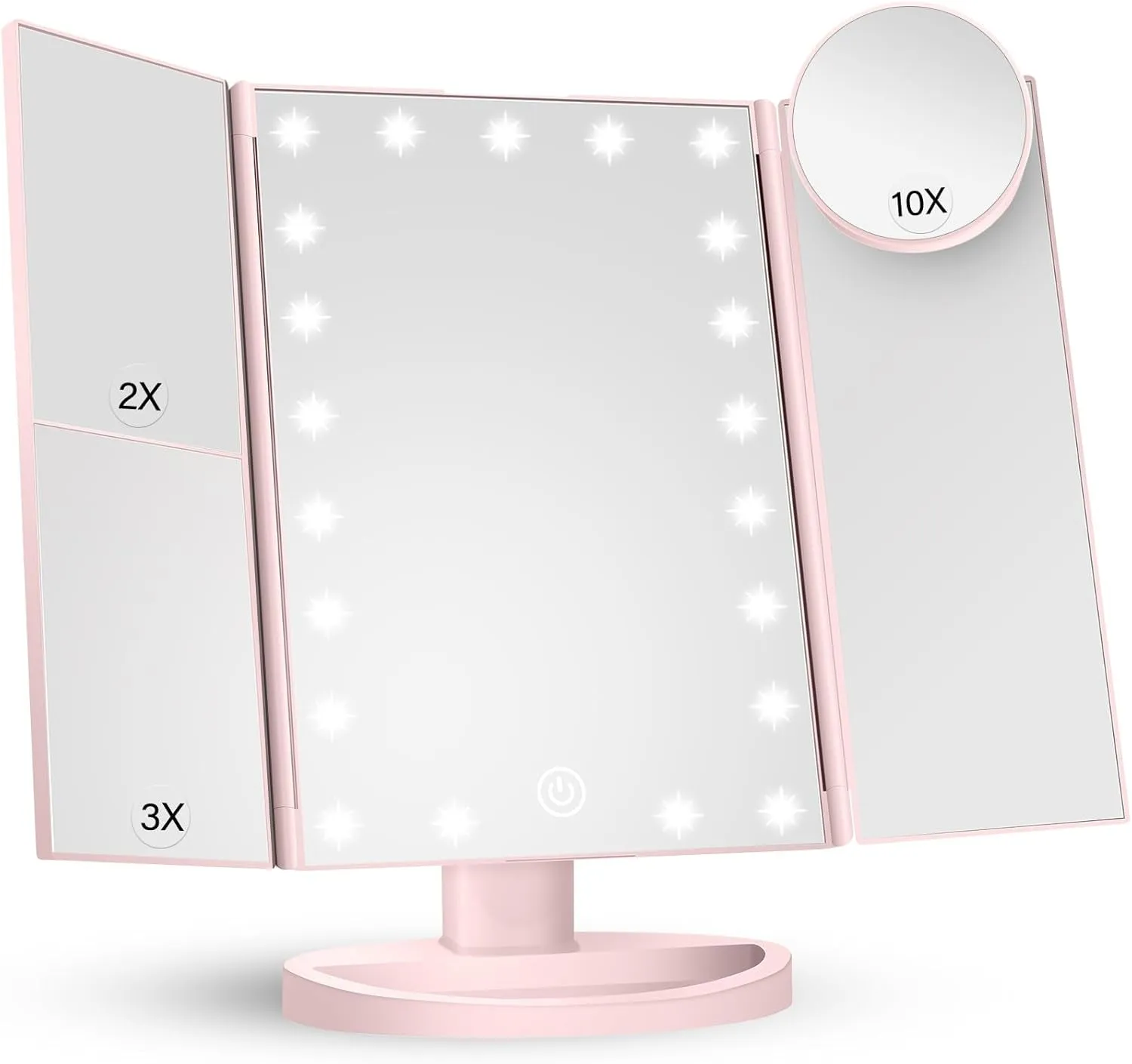 Makeup Mirror Vanity Mirror with Lights, 2X 3X 10X Magnification, Lighted Makeup Mirror, Touch Control, Trifold Makeup Mirror, Dual Power Supply, Portable LED Makeup Mirror, Women Gift (White)