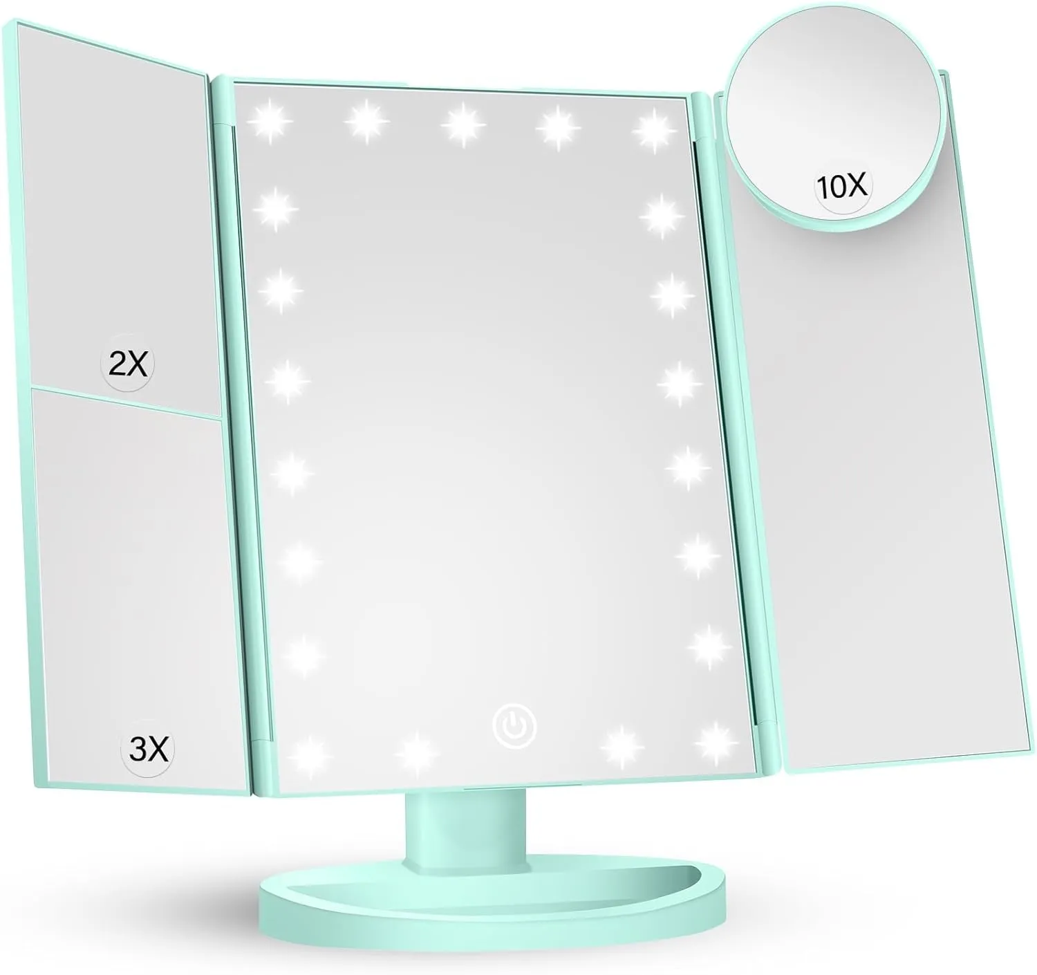Makeup Mirror Vanity Mirror with Lights, 2X 3X 10X Magnification, Lighted Makeup Mirror, Touch Control, Trifold Makeup Mirror, Dual Power Supply, Portable LED Makeup Mirror, Women Gift (White)