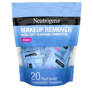 Makeup Remover Wipes Singles, Individually Wrapped Face Wipes, Daily Facial Cleanser Towelettes, Gently Removes Oil & Makeup, Alcohol-Free Makeup Wipes, 20 Ct
