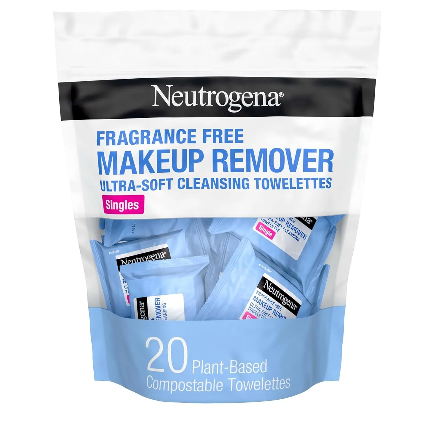 Makeup Remover Wipes Singles, Individually Wrapped Face Wipes, Daily Facial Cleanser Towelettes, Gently Removes Oil & Makeup, Alcohol-Free Makeup Wipes, 20 Ct