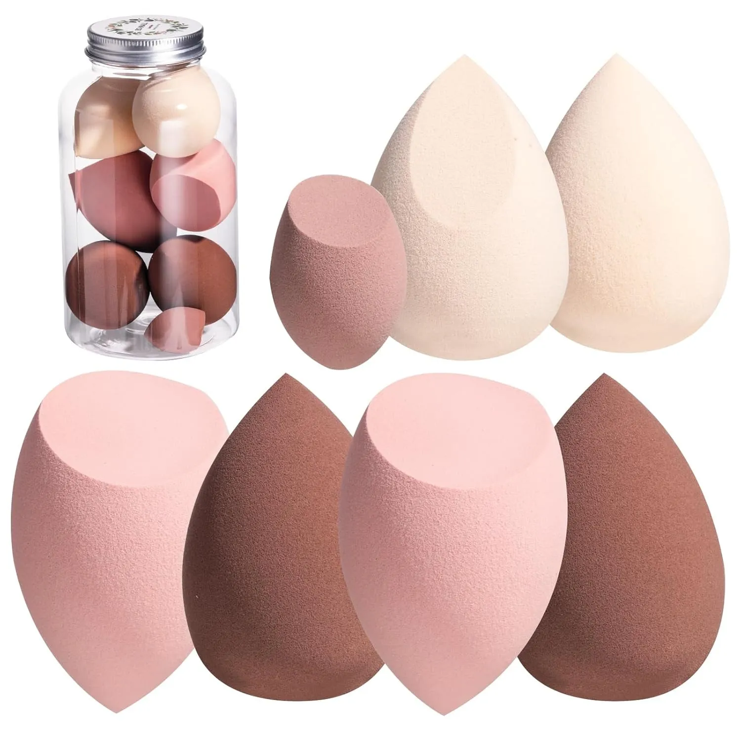 Makeup Sponge Set  Blender Sponges 7 Pcs for Liquid, Cream, and Powder, Multi-Colored with 1 Mini Makeup Sponge Pink (A-Pink）