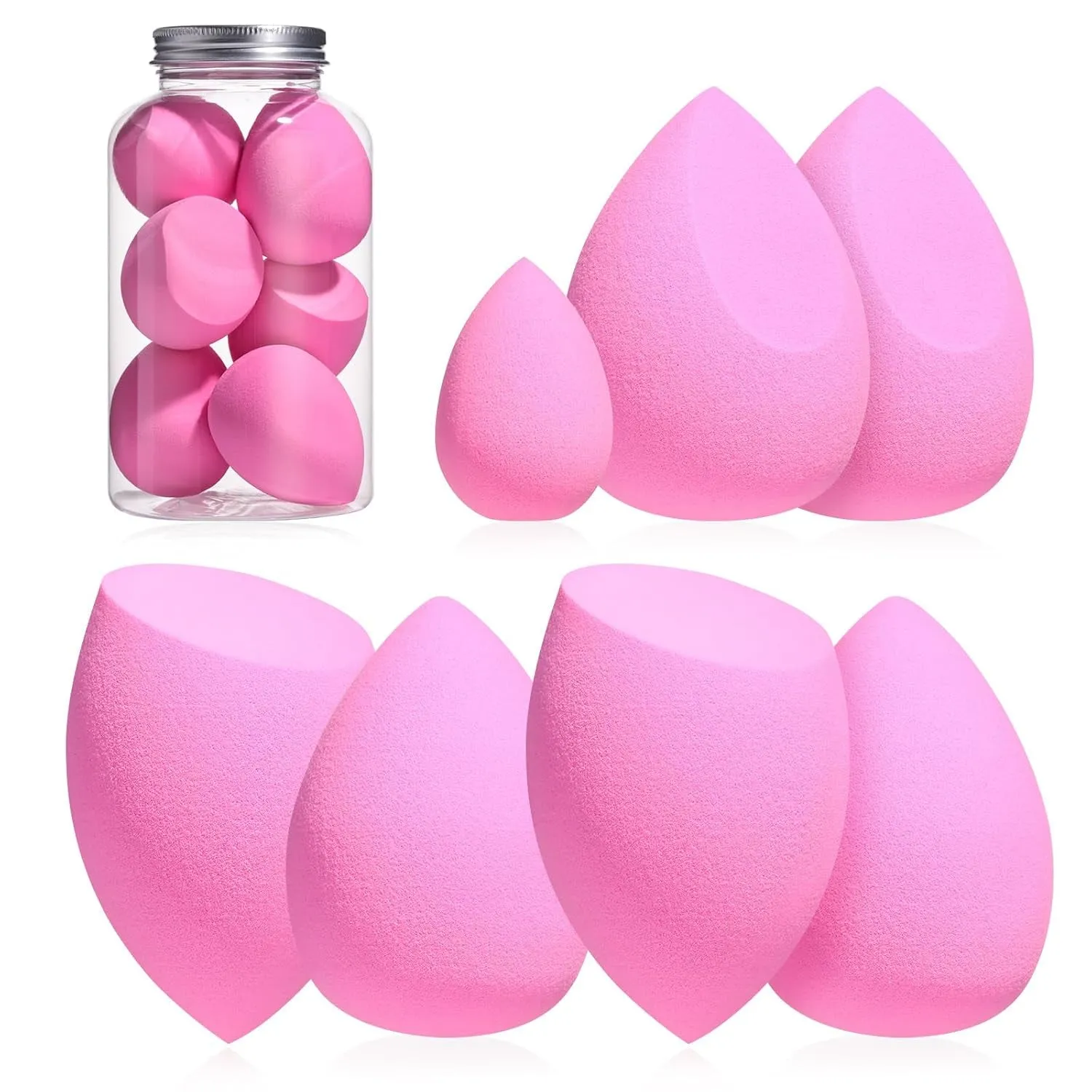 Makeup Sponge Set  Blender Sponges 7 Pcs for Liquid, Cream, and Powder, Multi-Colored with 1 Mini Makeup Sponge Pink (A-Pink）