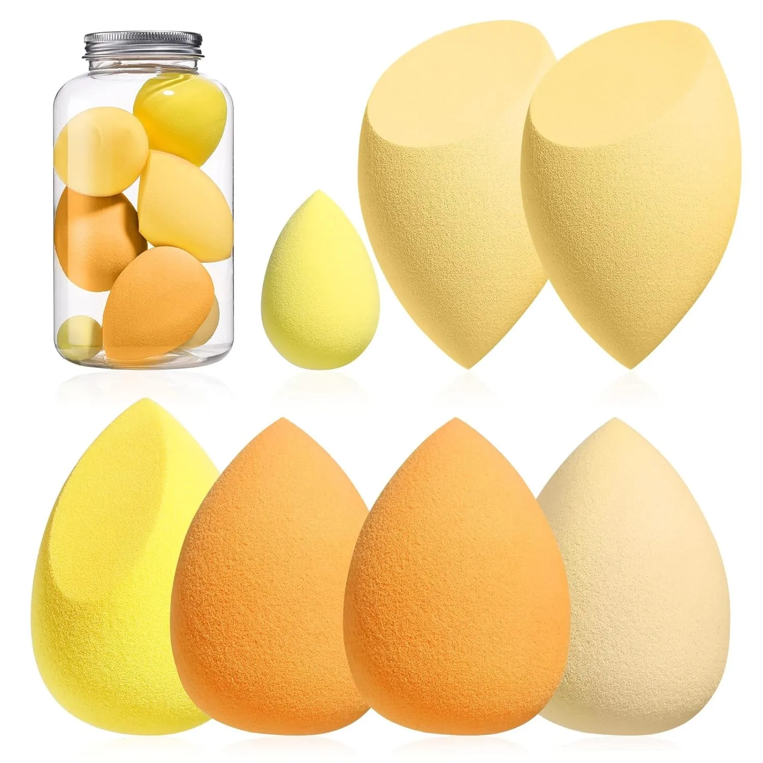 Makeup Sponge Set  Blender Sponges 7 Pcs for Liquid, Cream, and Powder, Multi-Colored with 1 Mini Makeup Sponge Pink (A-Pink）