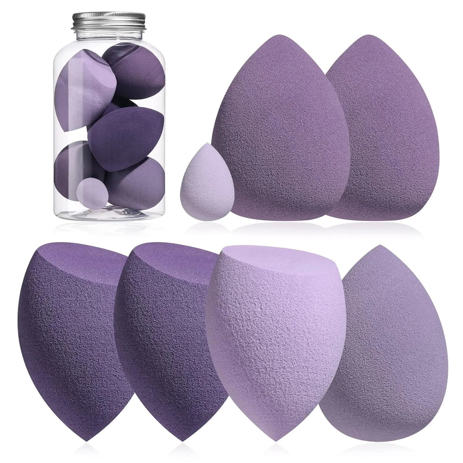 Makeup Sponge Set  Blender Sponges 7 Pcs for Liquid, Cream, and Powder, Multi-Colored with 1 Mini Makeup Sponge Pink (A-Pink）