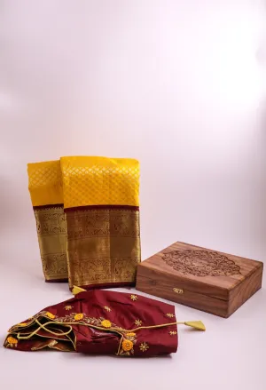 Mango Yellow maroon pattu saree zari Saree handloom saree stitched blouse purple saree pink saree party wear saree silk saree wedding saree