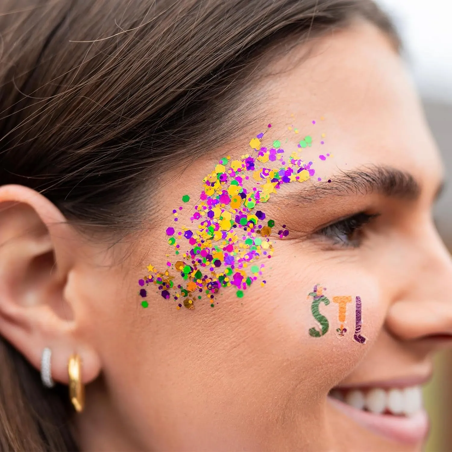 Mardi Gras Glitter Gel for Body, Face, Hair and Lip, Color Changing Glitter Gel under Light (Mardi Gras)