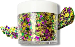 Mardi Gras Glitter Gel for Body, Face, Hair and Lip, Color Changing Glitter Gel under Light (Mardi Gras)